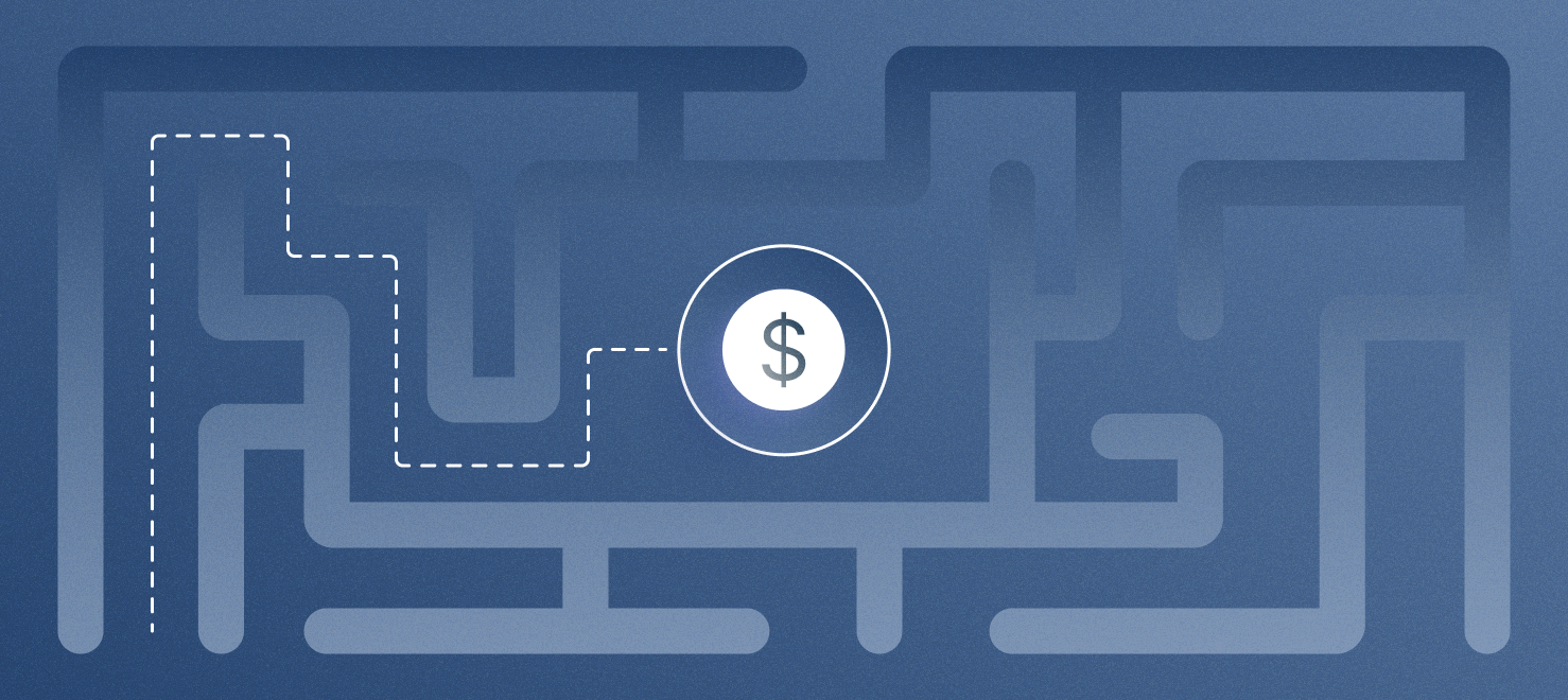 Maze leading to dollar sign in centered circle