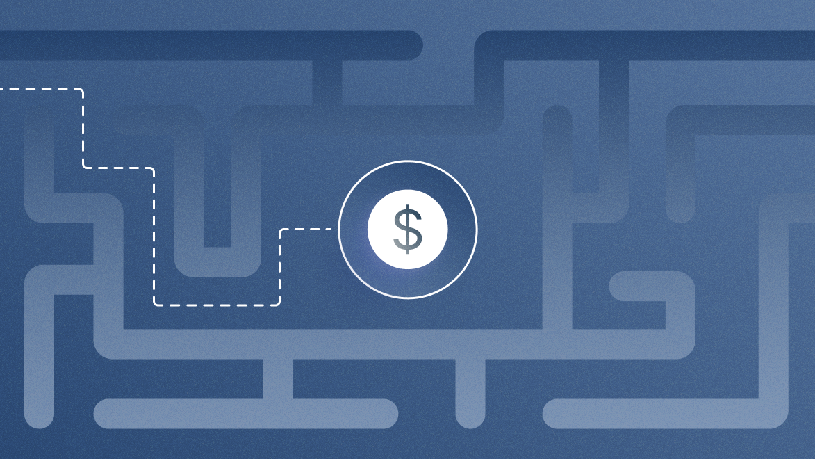 Maze leading to dollar sign in centered circle
