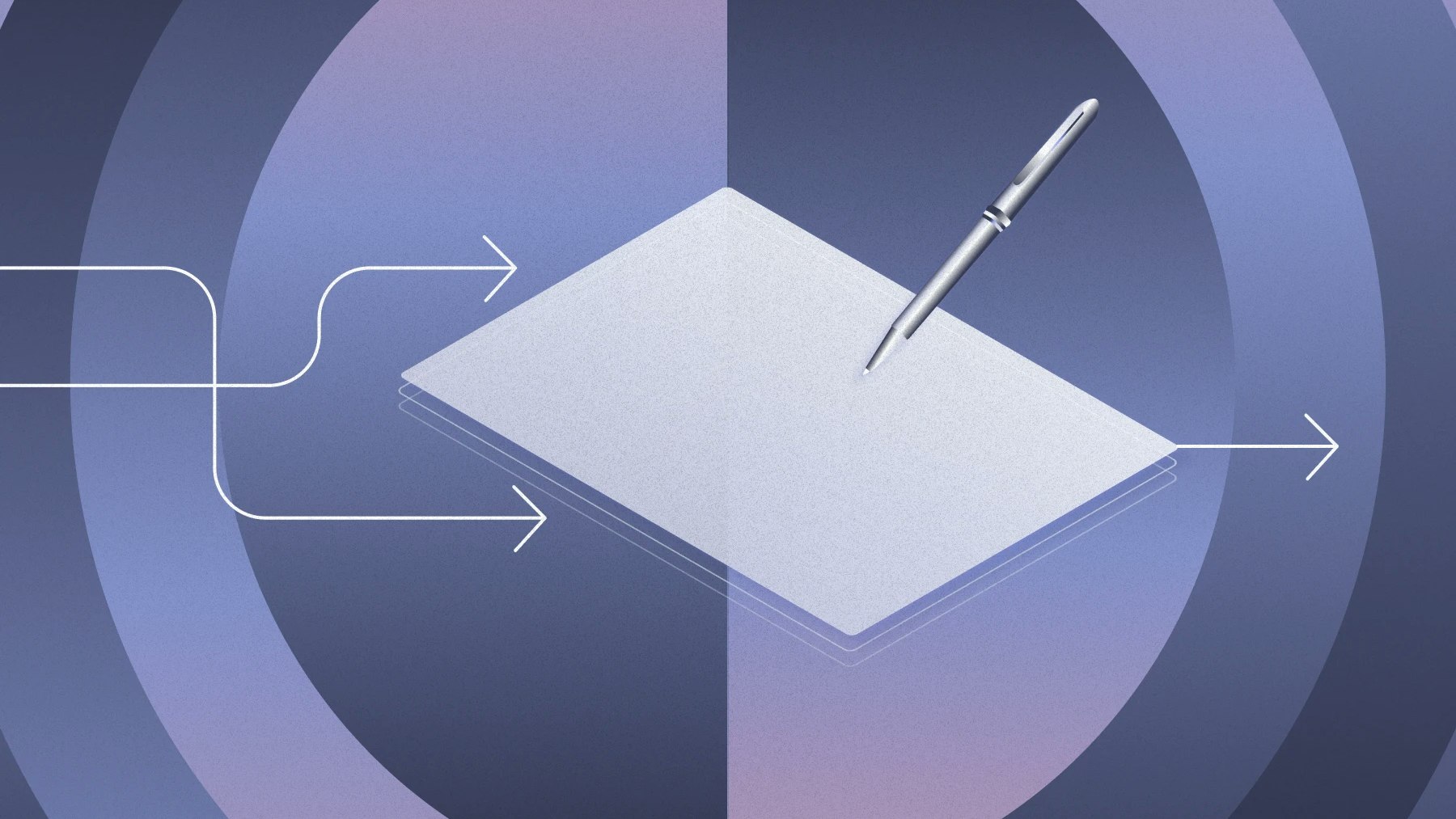 Paper and pen with arrows pointing to and from