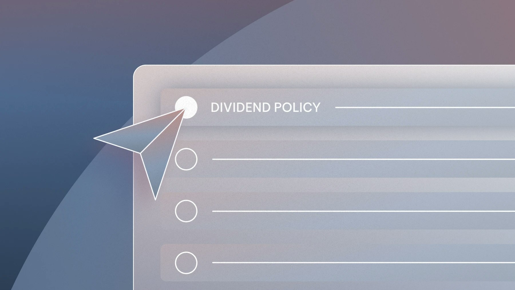 Illustration with a list of terms, one of them highlighted and says 'dividend policy'