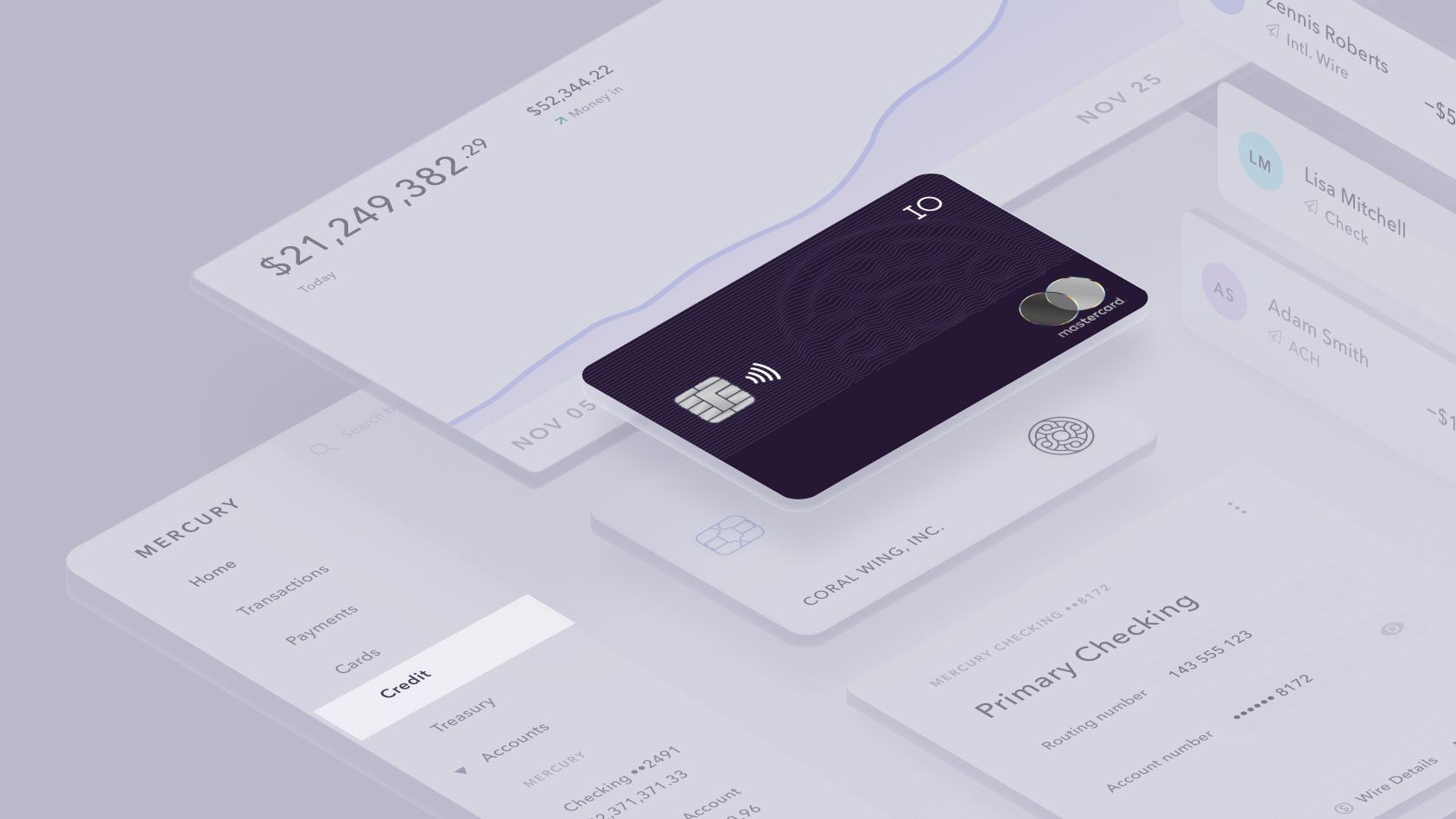Layered UI of Mercury IO card / credit interface