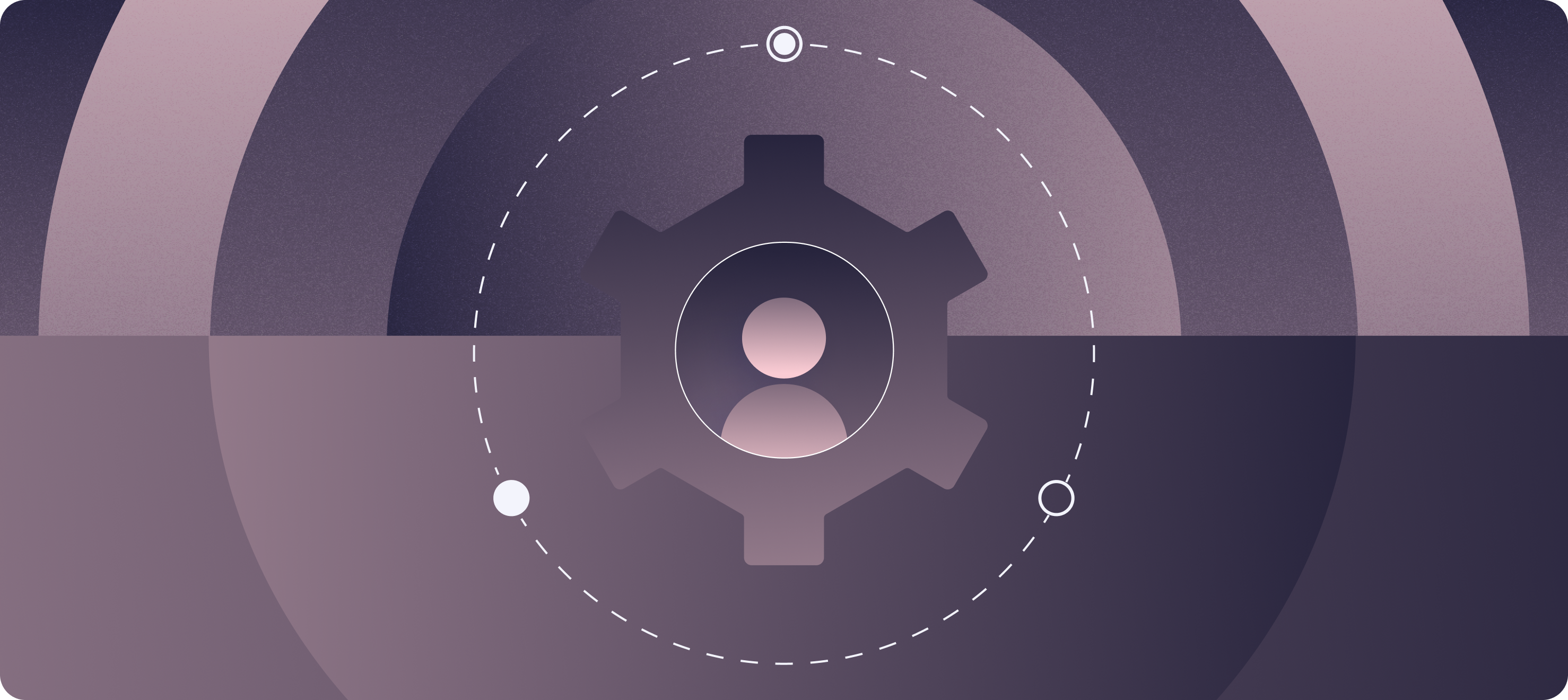 Illustration of an avatar inside a gear and concentric circles