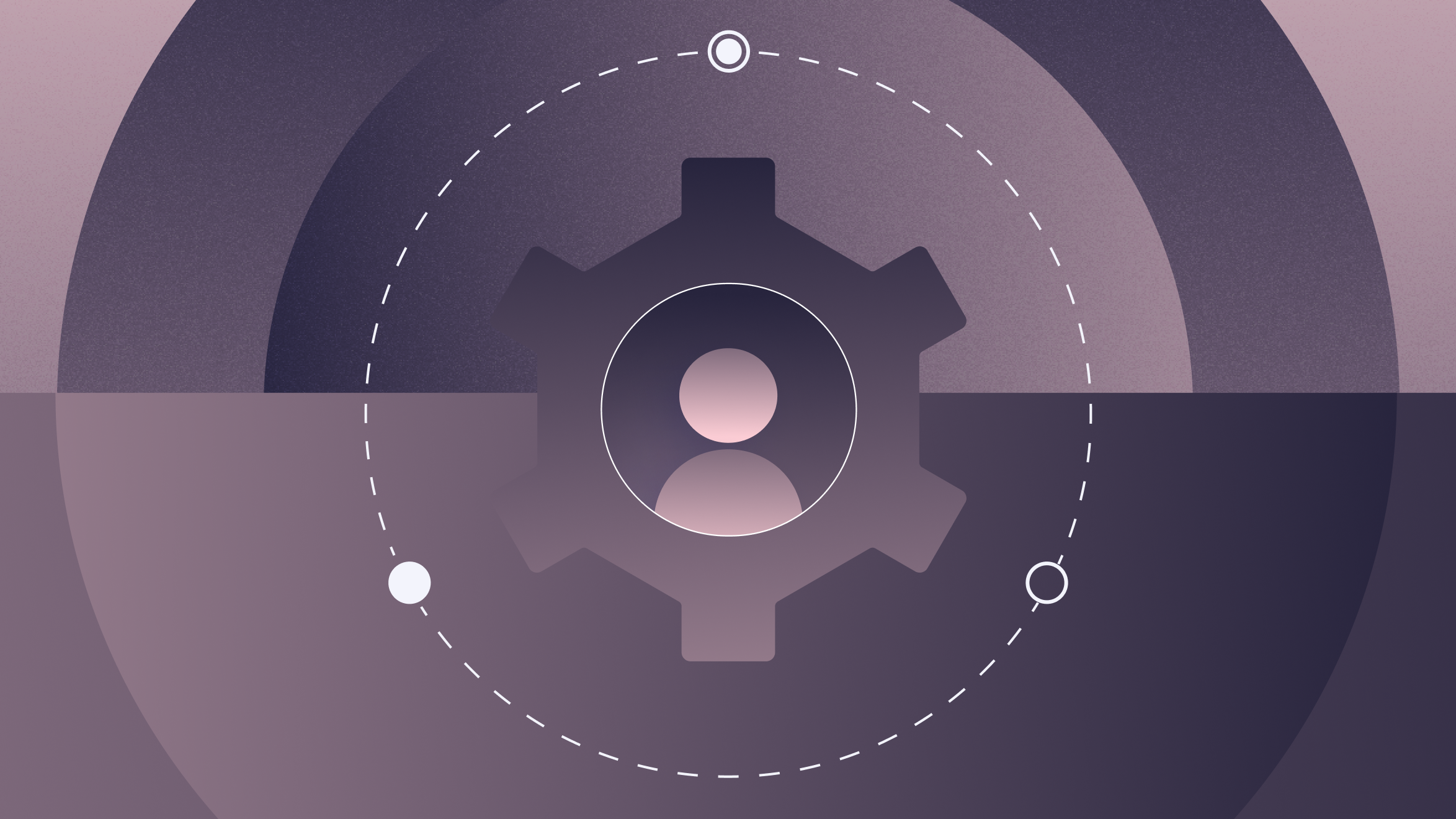 Illustration of an avatar inside a gear and concentric circles