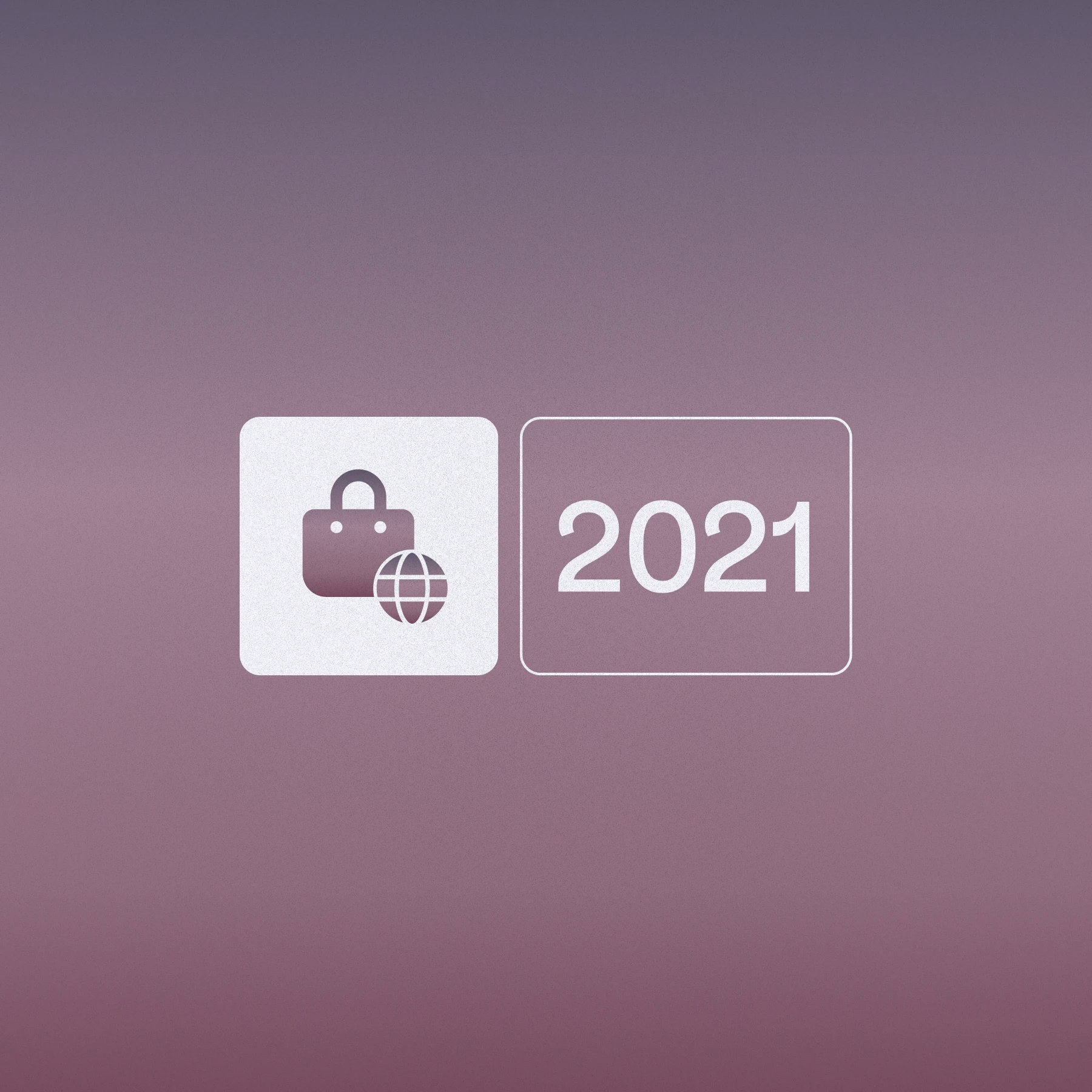Icon of a shopping back and globe, plus text that says 2021