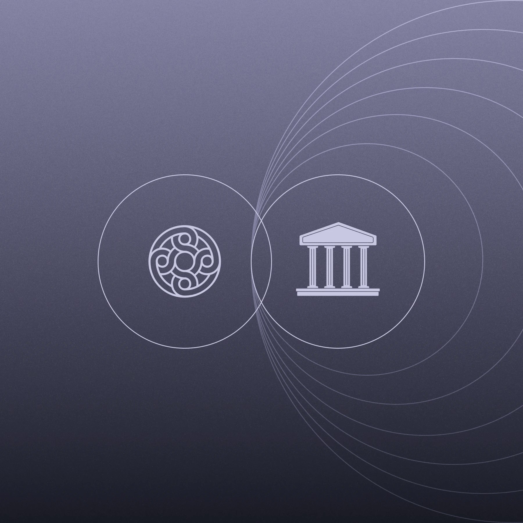 Mercury logo and bank icon in co-centric circles