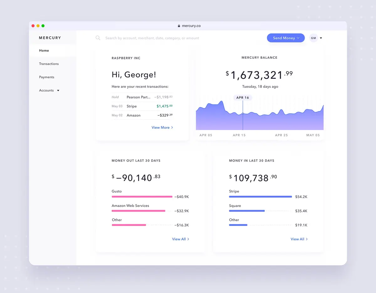 Mercury dashboard at launch