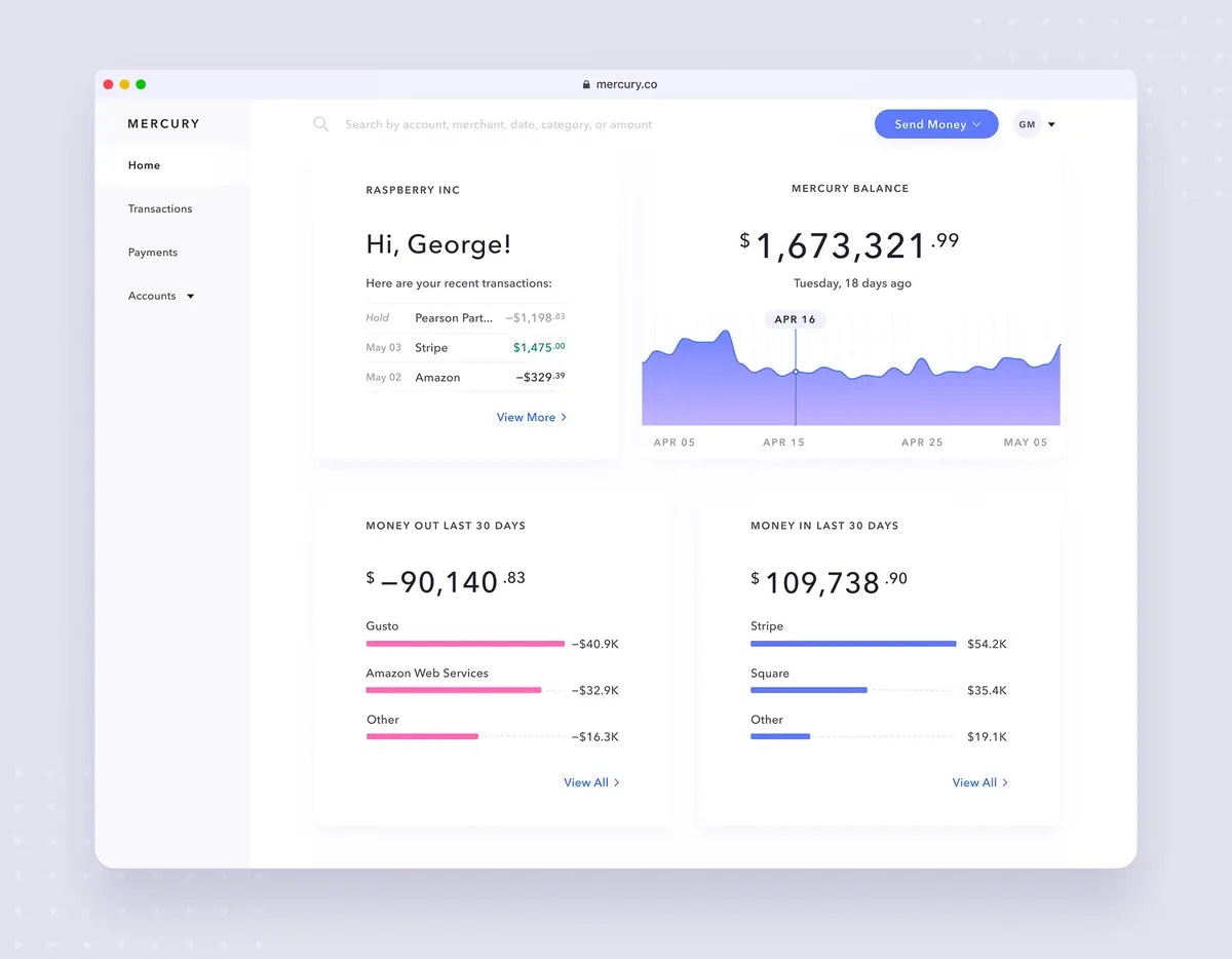 Mercury dashboard at launch
