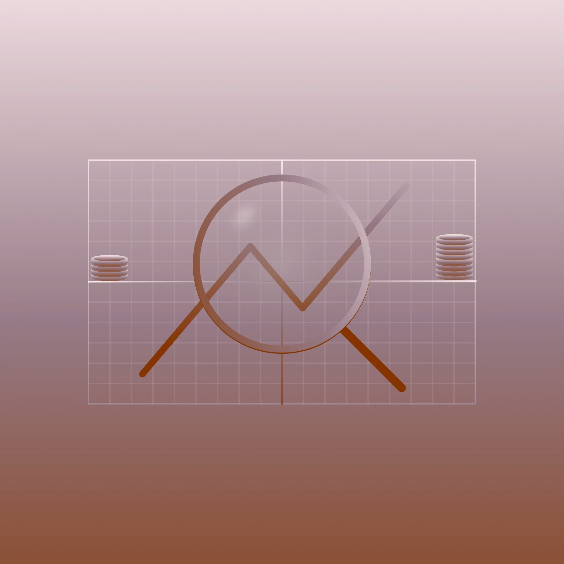 Illustration of a graph showing funds rising with a magnifying glass overlaid