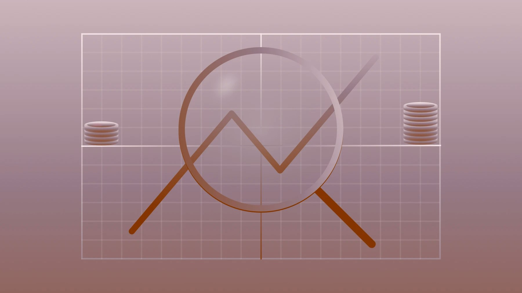 Illustration of a graph showing funds rising with a magnifying glass overlaid