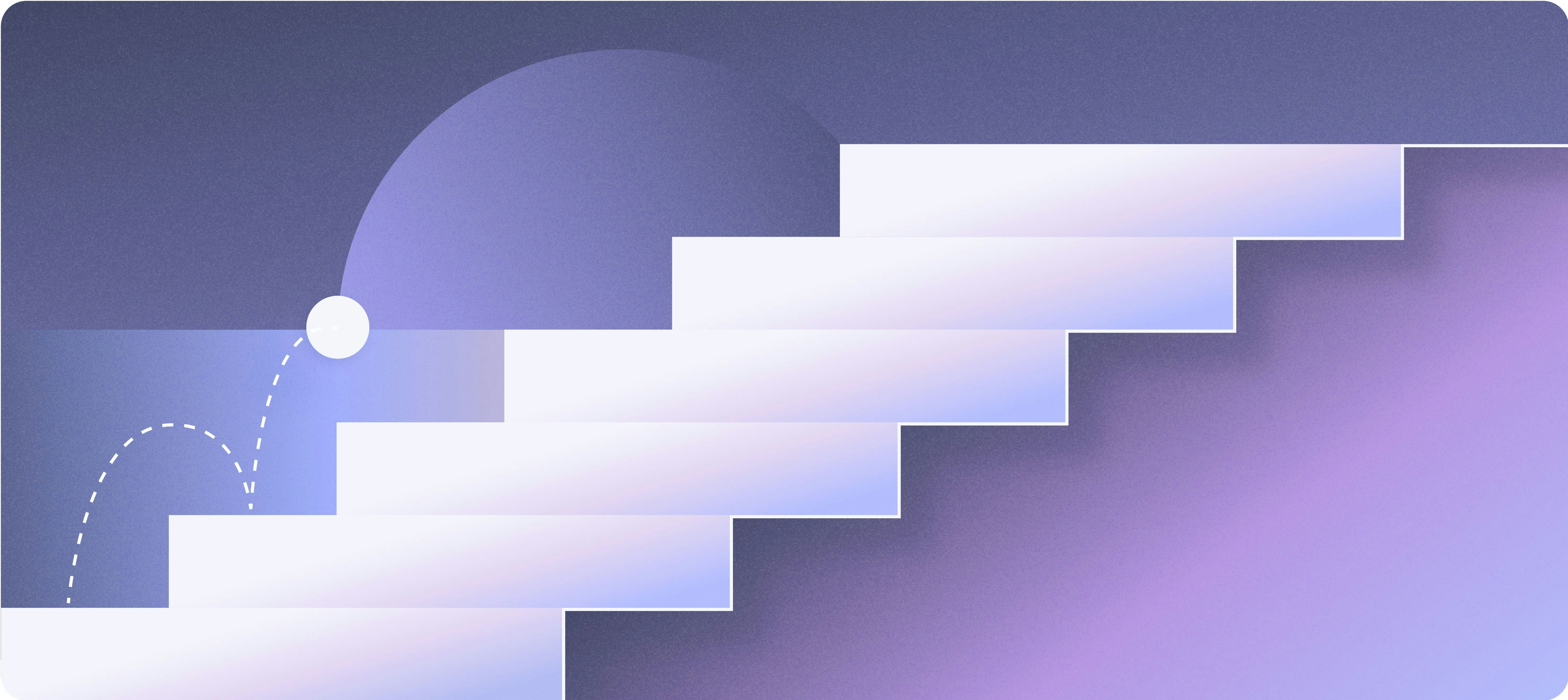 Steps up and to the right on an indigo gradient background.