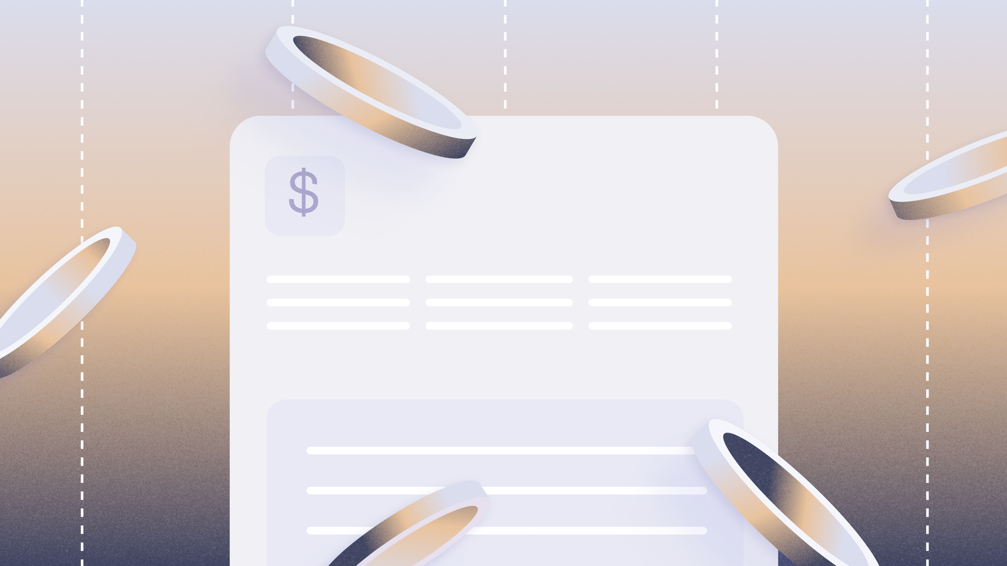Graphic illustration of invoice with coins falling | Best practices for accounts payable | Mercury