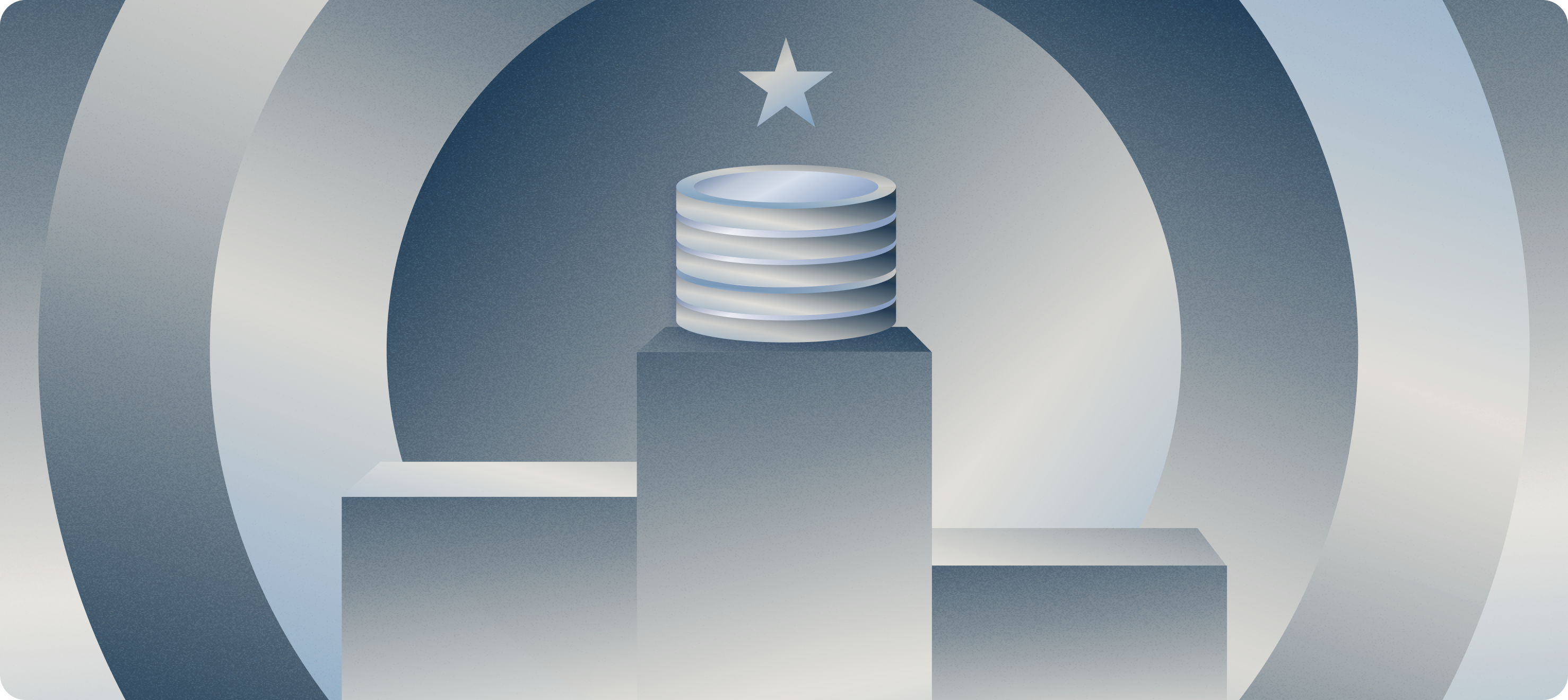 Coins on a medal pedestal with star