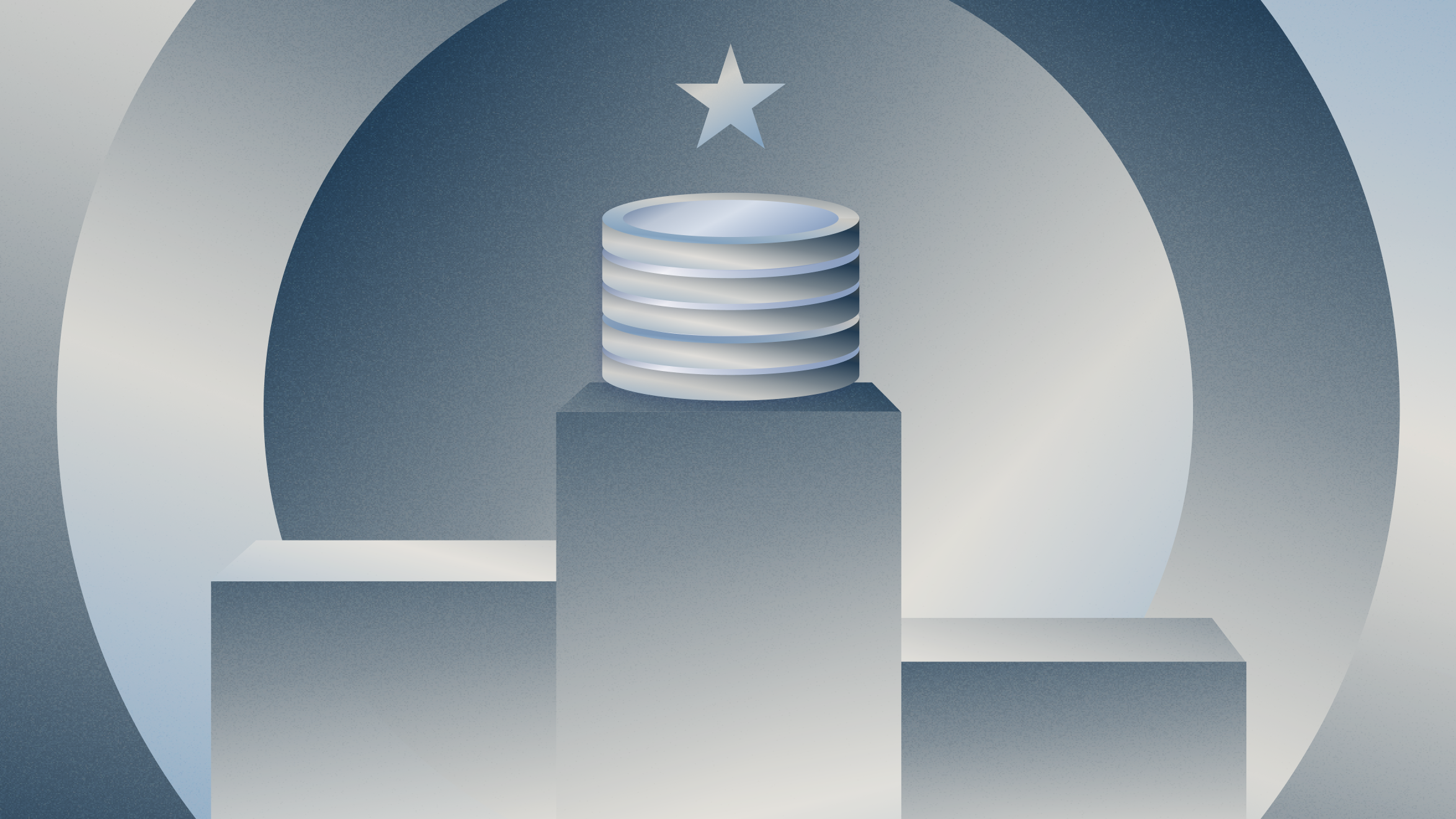 Coins on a medal pedestal with star