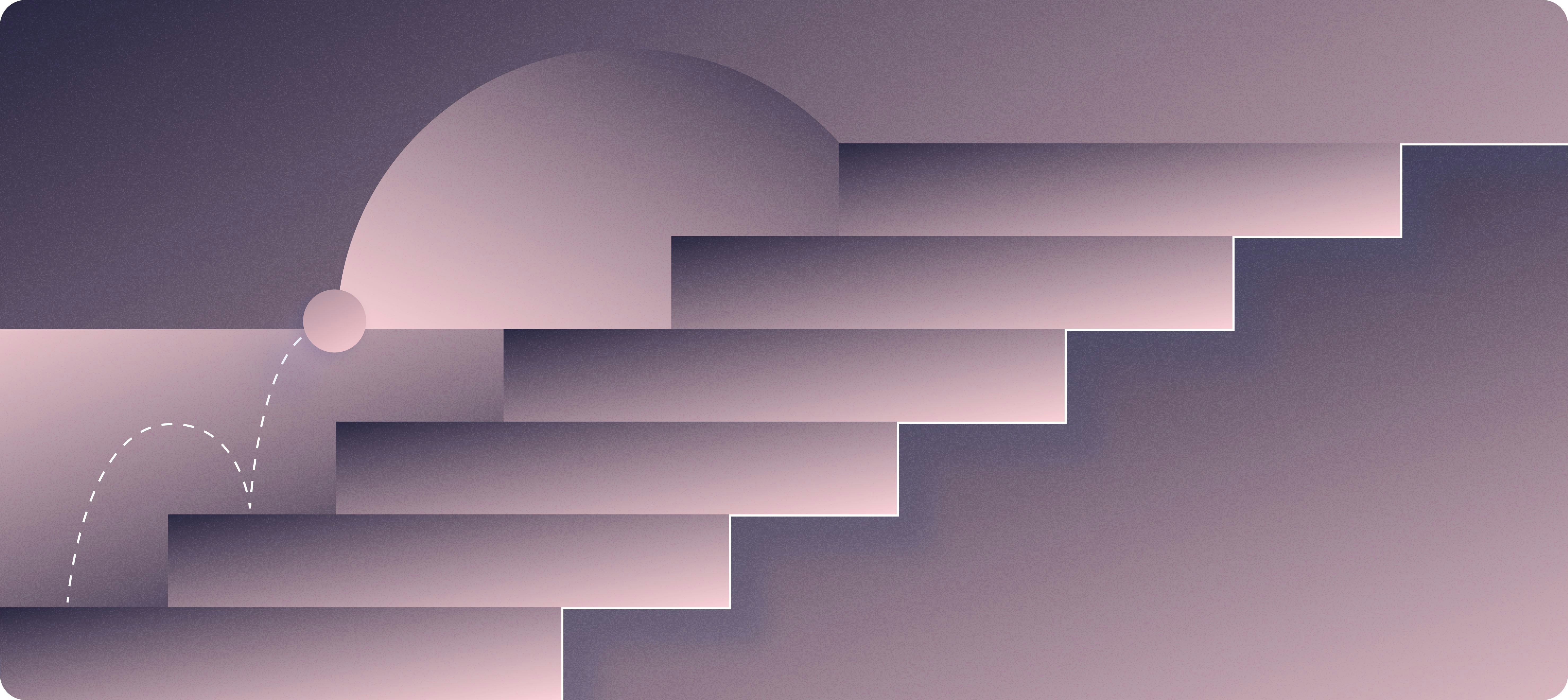 Abstract image of a ball bouncing up stairs up and to the right