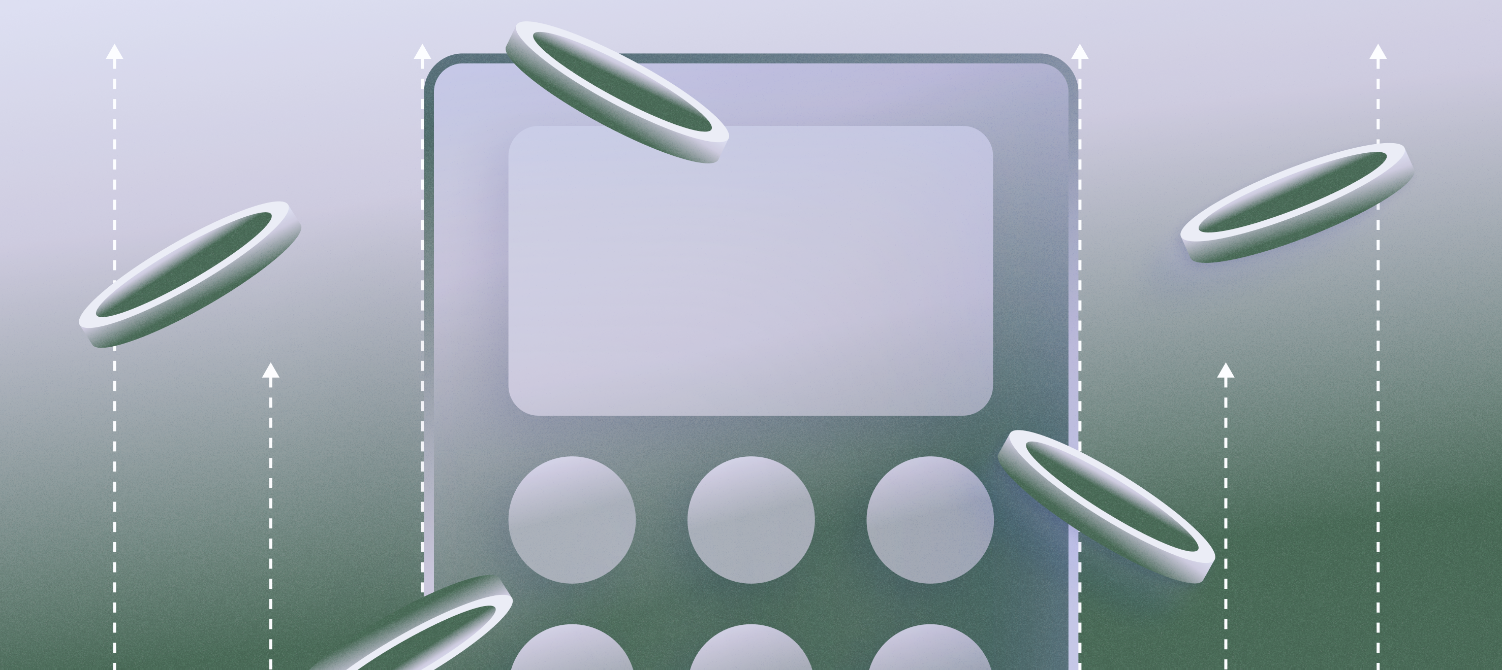 Illustration of a calculator, coins, and arrows