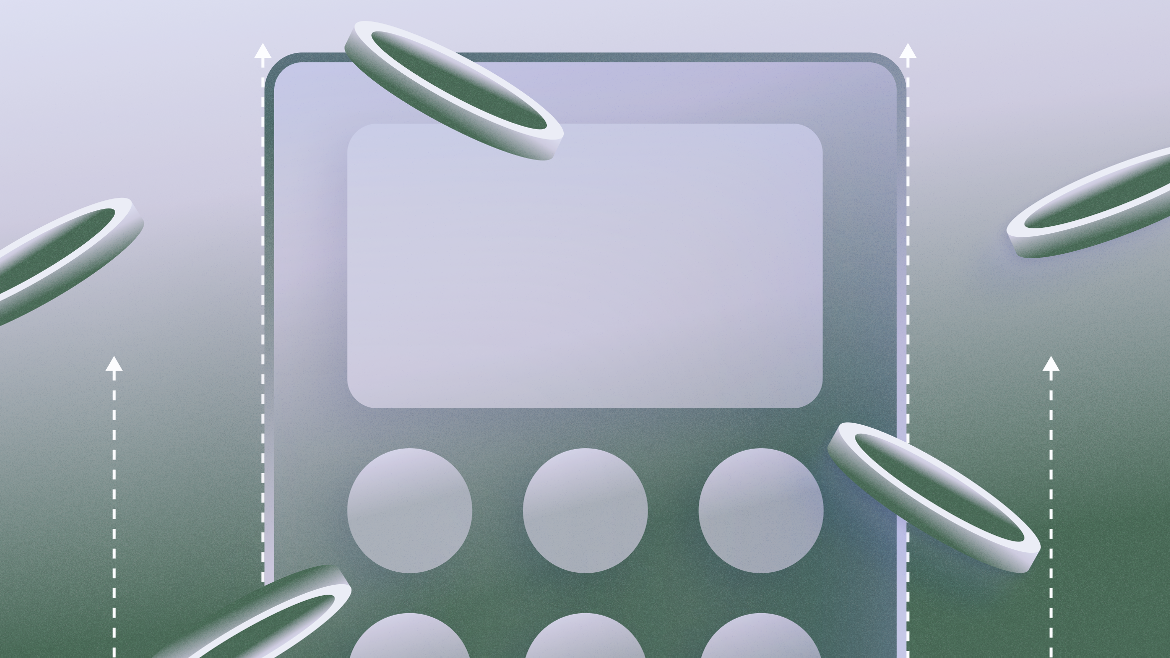 Illustration of a calculator, coins, and arrows