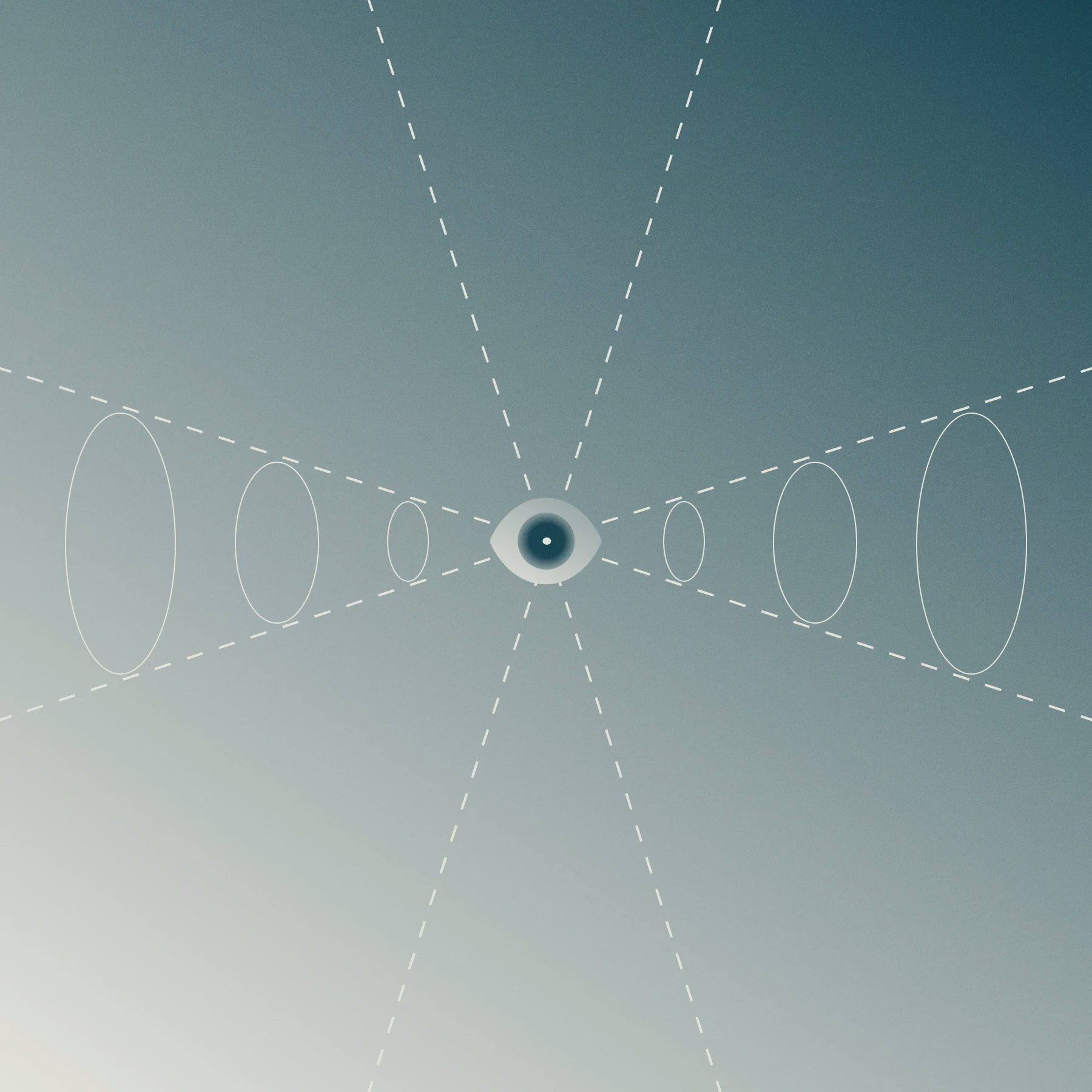 A minimalist drawing of an eye with a cone of vision.