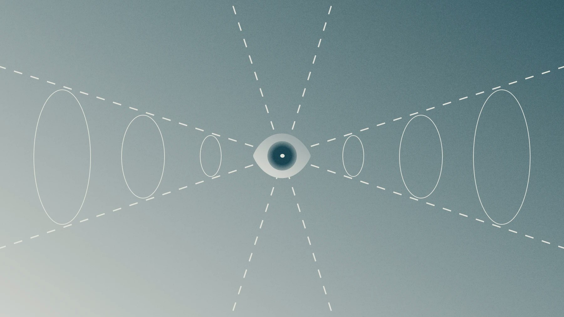 A minimalist drawing of an eye with a cone of vision.