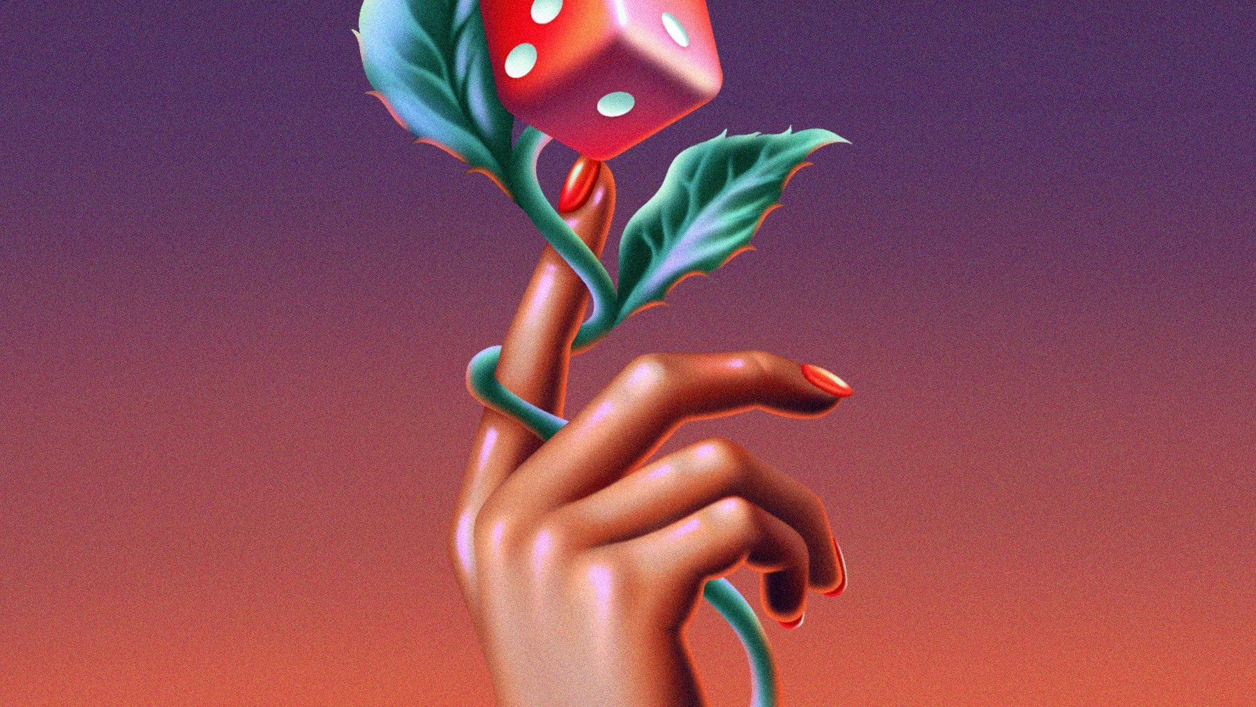 Love and equity in Silicon Valley Illustration of a hand with a rose, diamond, and red dice | Meridian by Mercury