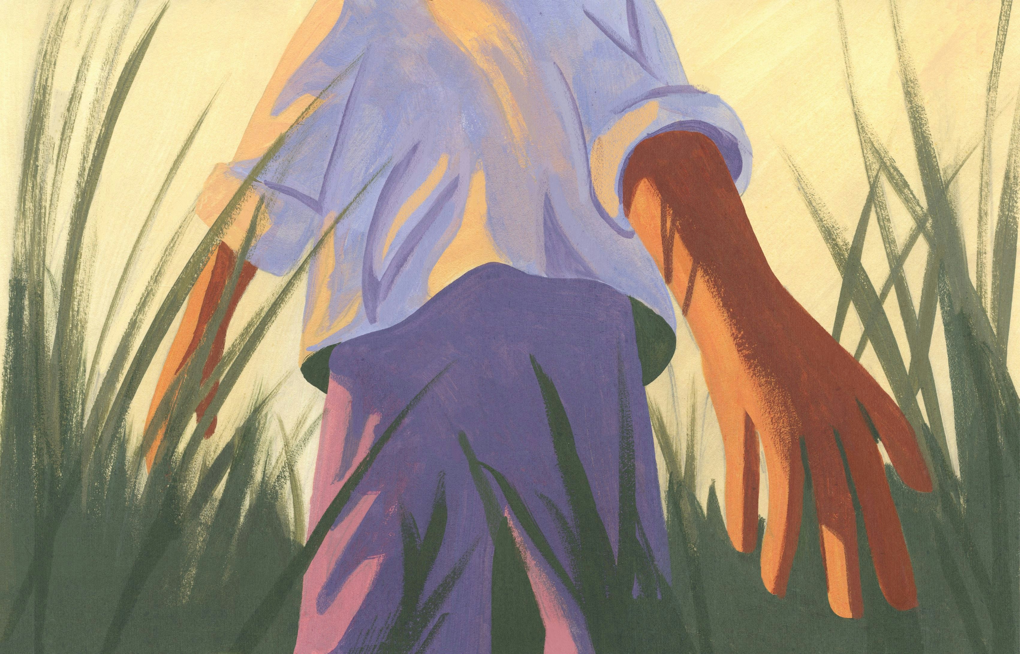 Pastel drawing of a person standing in a field of tall grass | Meridian Pastel drawing of a person standing in a field of tall grass | Meridian