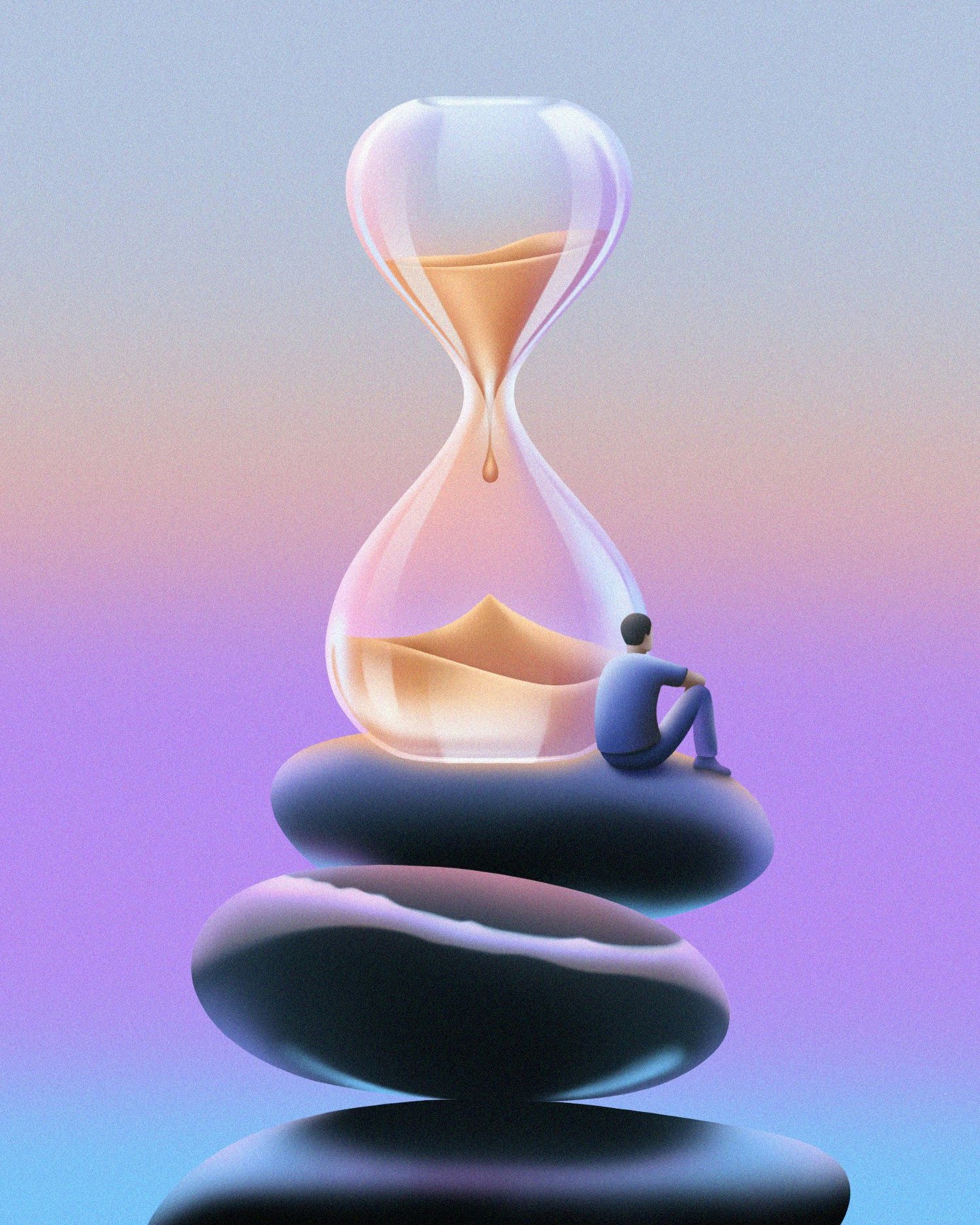 Five founders on the downturn An illustrated hourglass on a gradient background | Meridian by Mercury