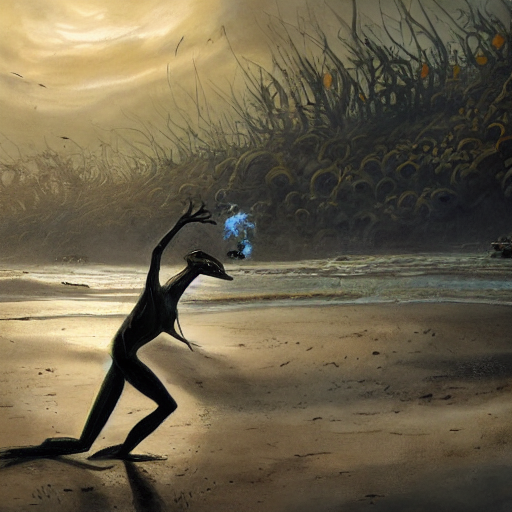 "A frog dancing on the beach in Udupi," made by Meghna Rao in Playground.AI Drawing created using Playground.AI