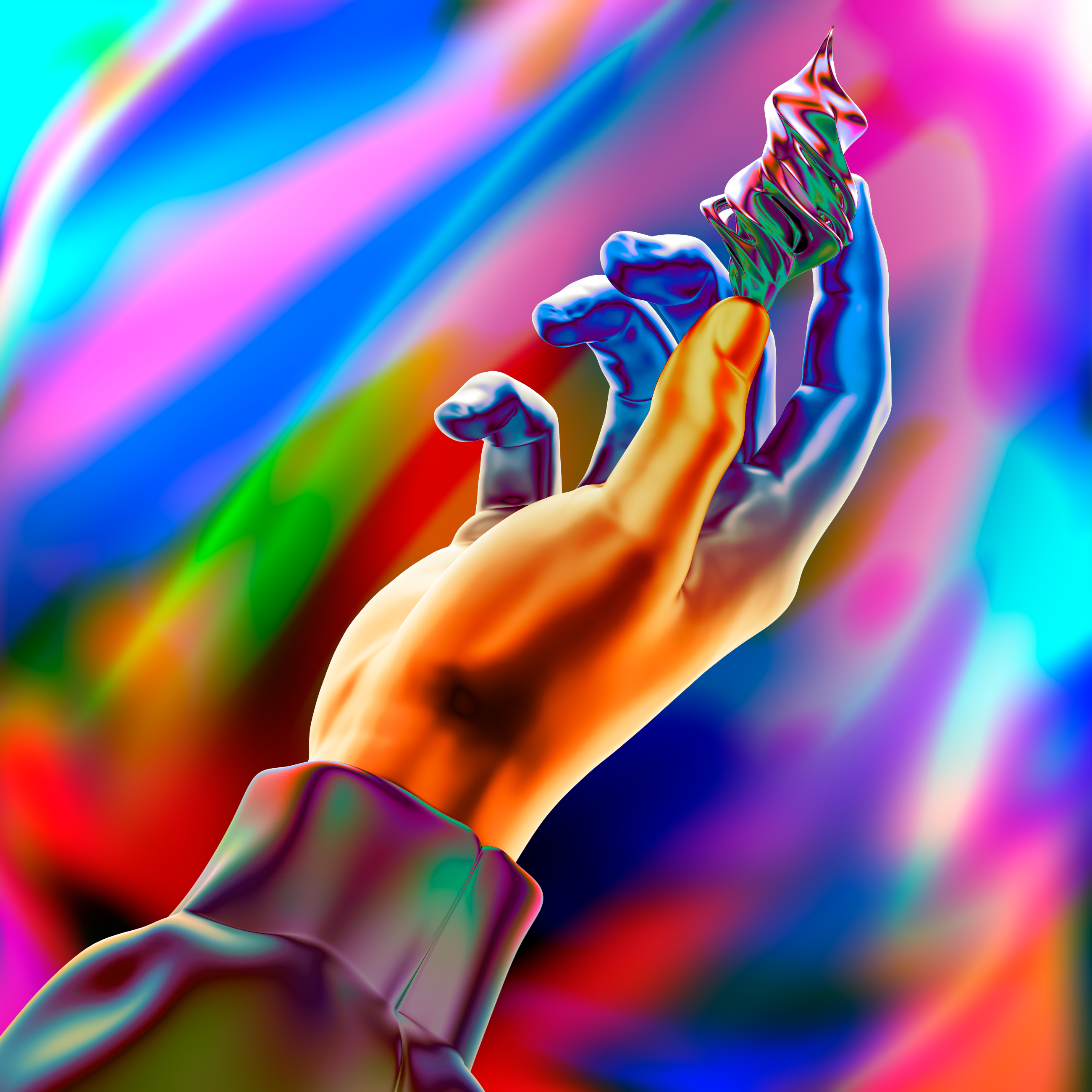 Hand in rainbow background