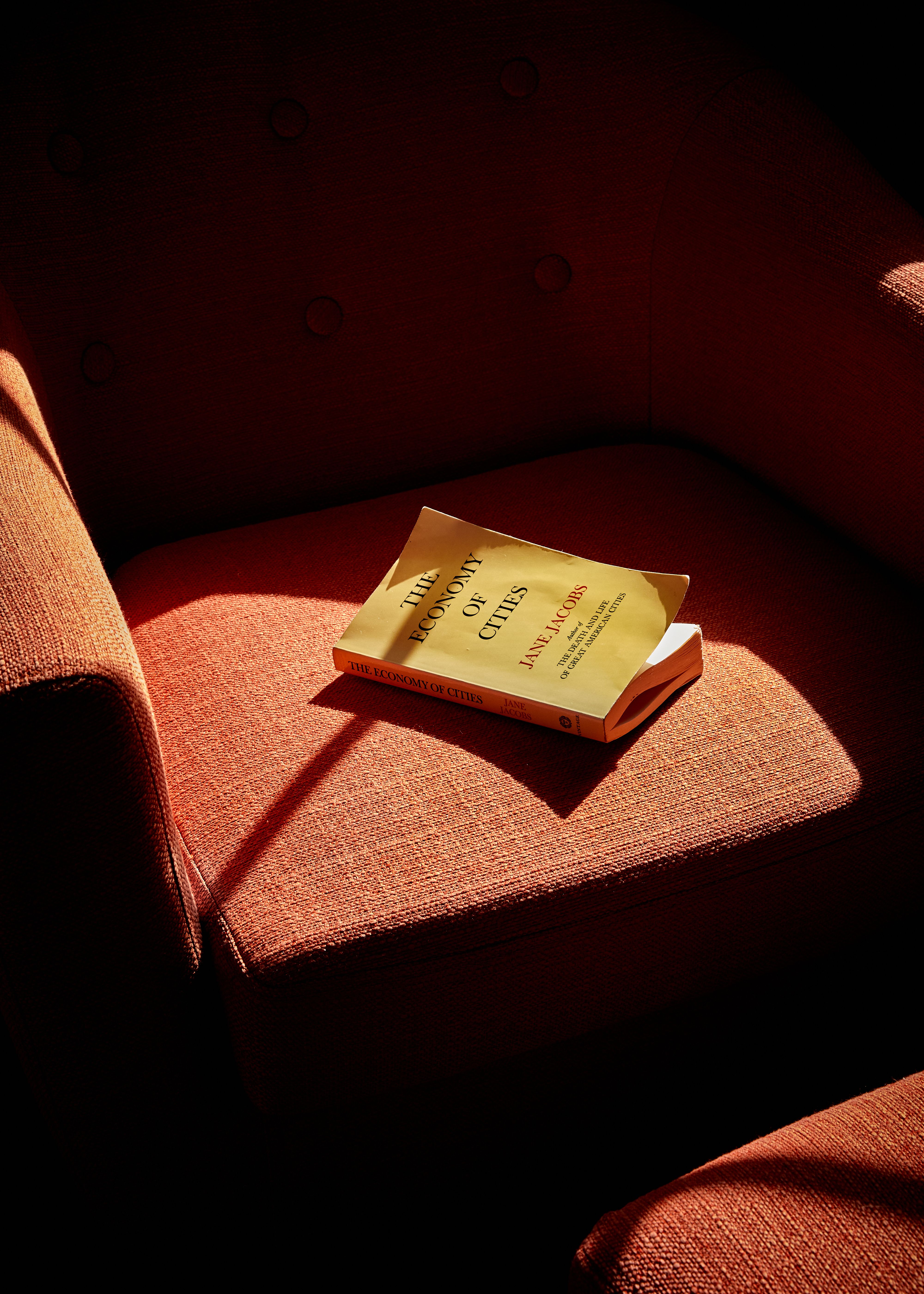 Photo of The Economy of Cities book on chair
