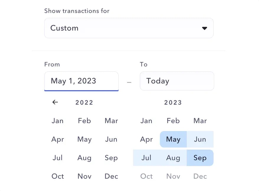 month-by-month calendar widget