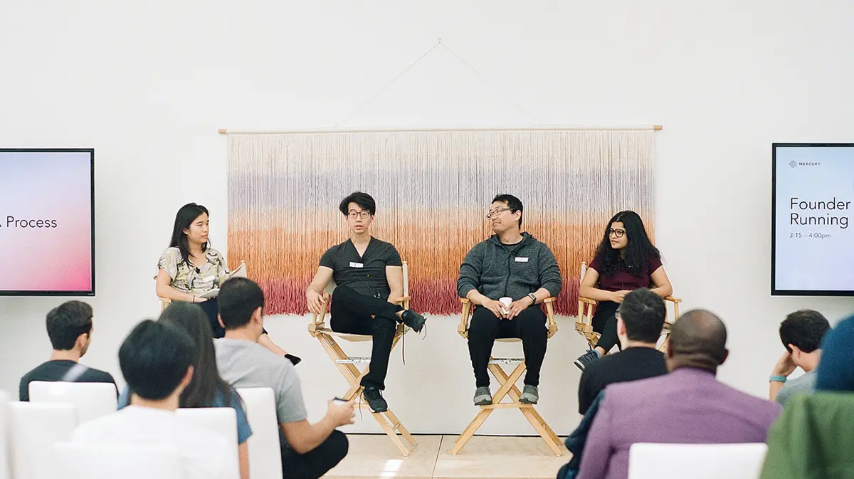 Panelists from left: Janelle Tam (moderator), Eric Wei, Siqi Chen, Trisha Kothari