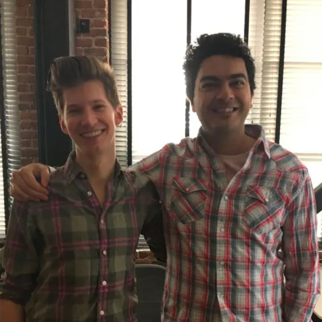 Immad and Max in plaid shirts