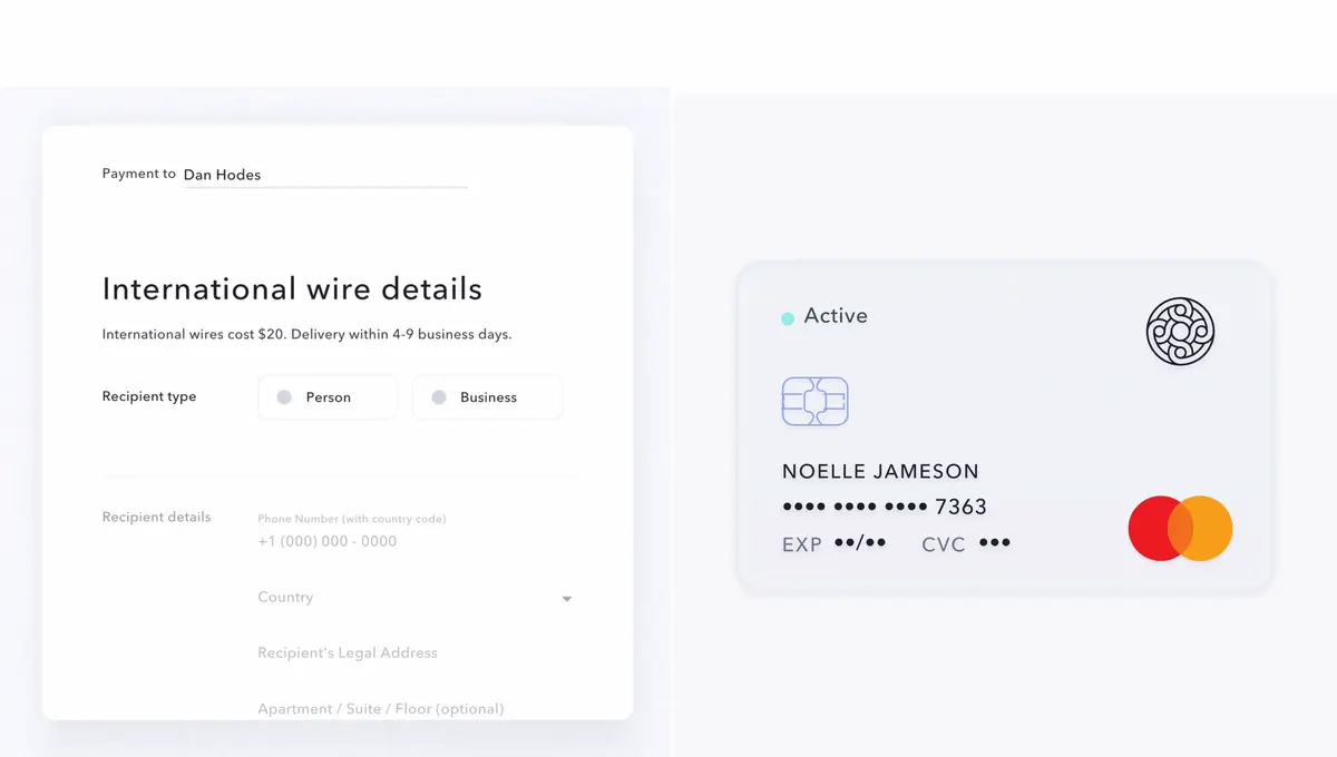 International wires & cards UI in 2020