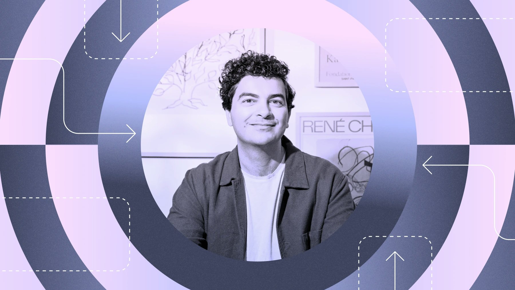 Stylized portrait of Immad Akhund, Mercury CEO for the "How I CEO" series