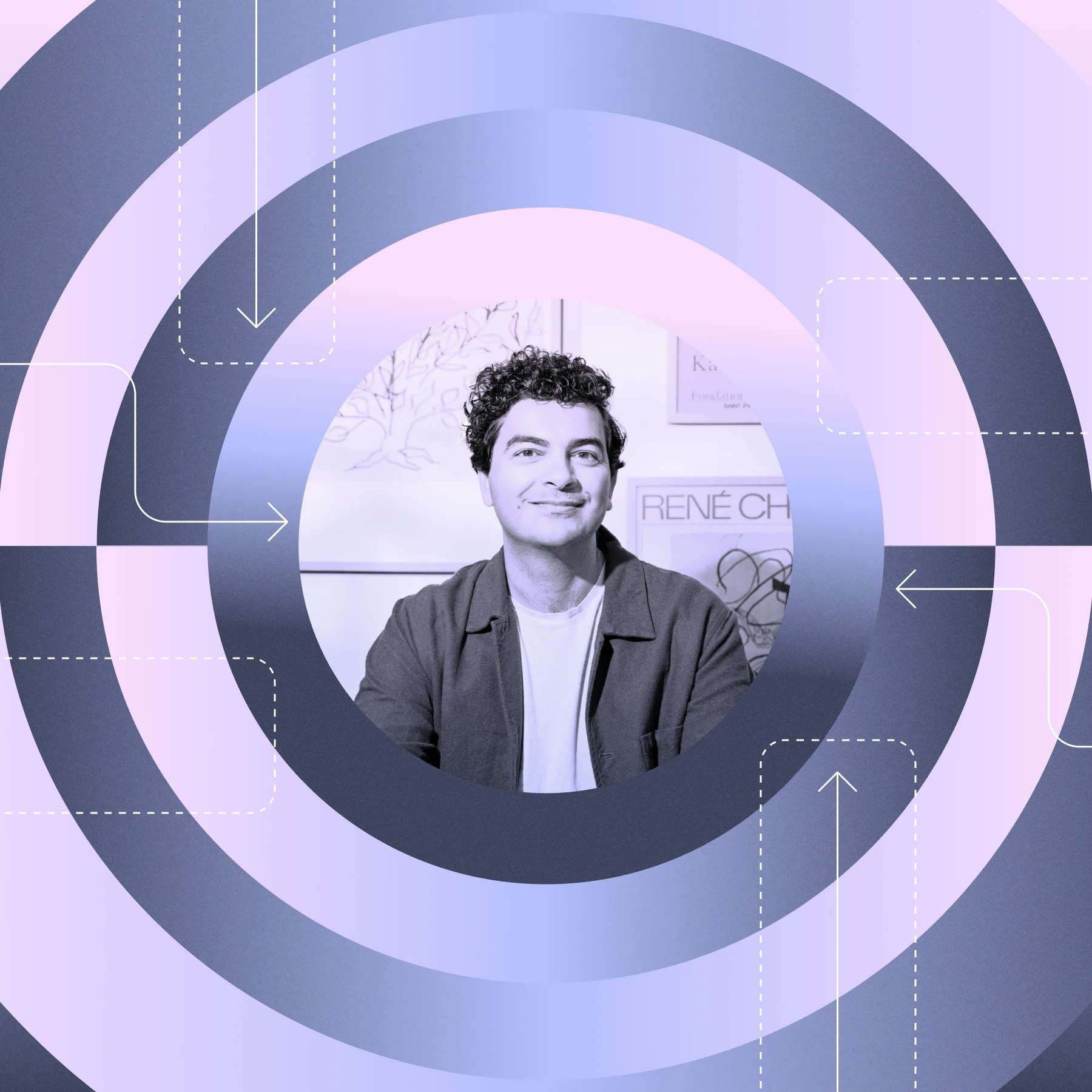 Stylized portrait of Immad Akhund, Mercury CEO for the "How I CEO" series