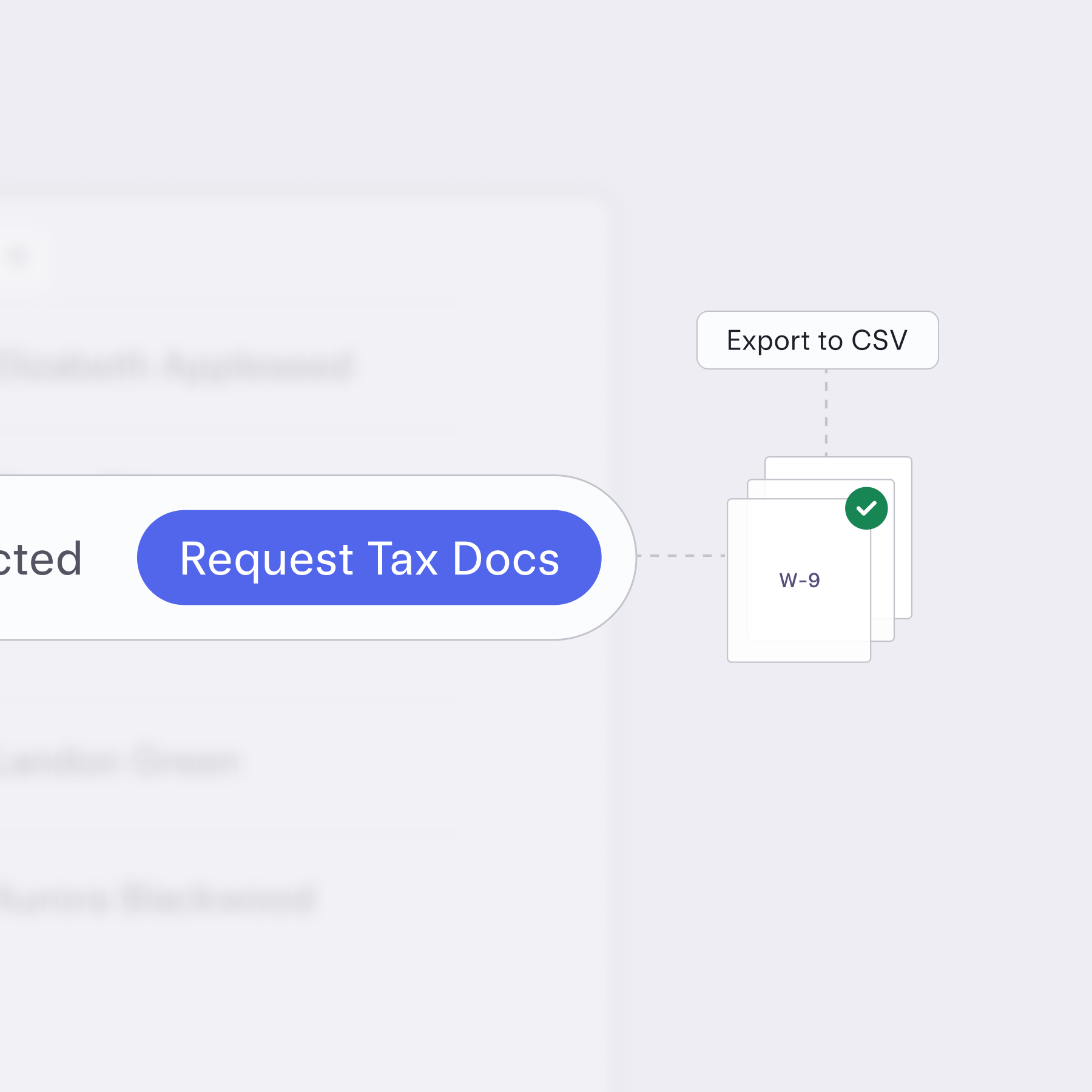 Graphic showing you can request tax documents and export to CSV