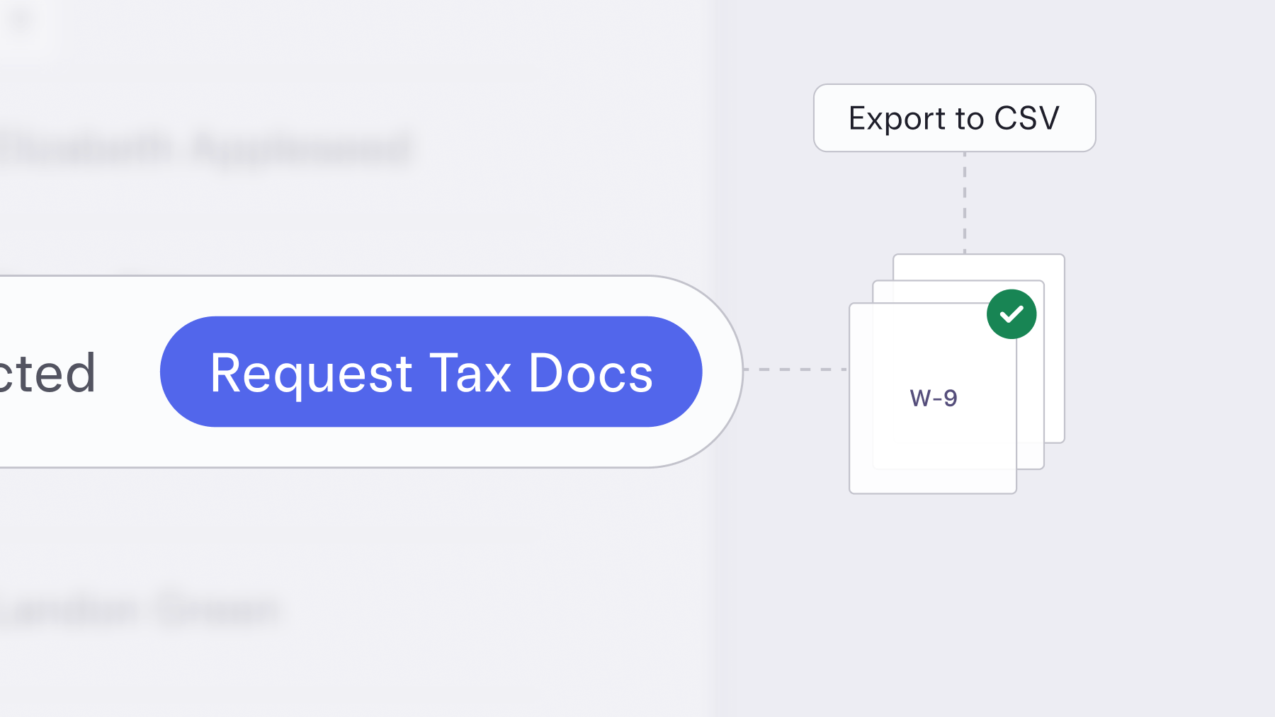 Graphic showing you can request tax documents and export to CSV