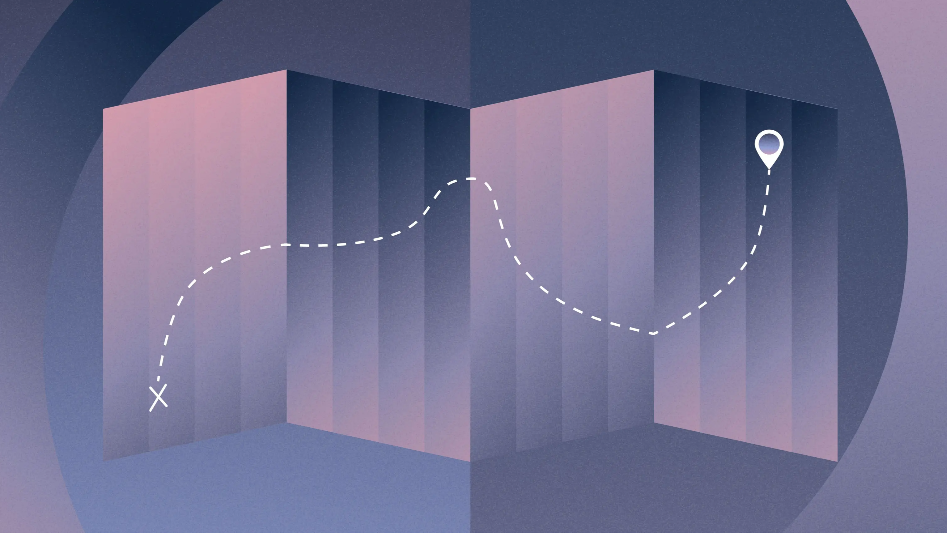 Graphic illustration of roadmap with destination marker | How to build a product roadmap for your startup | Mercury