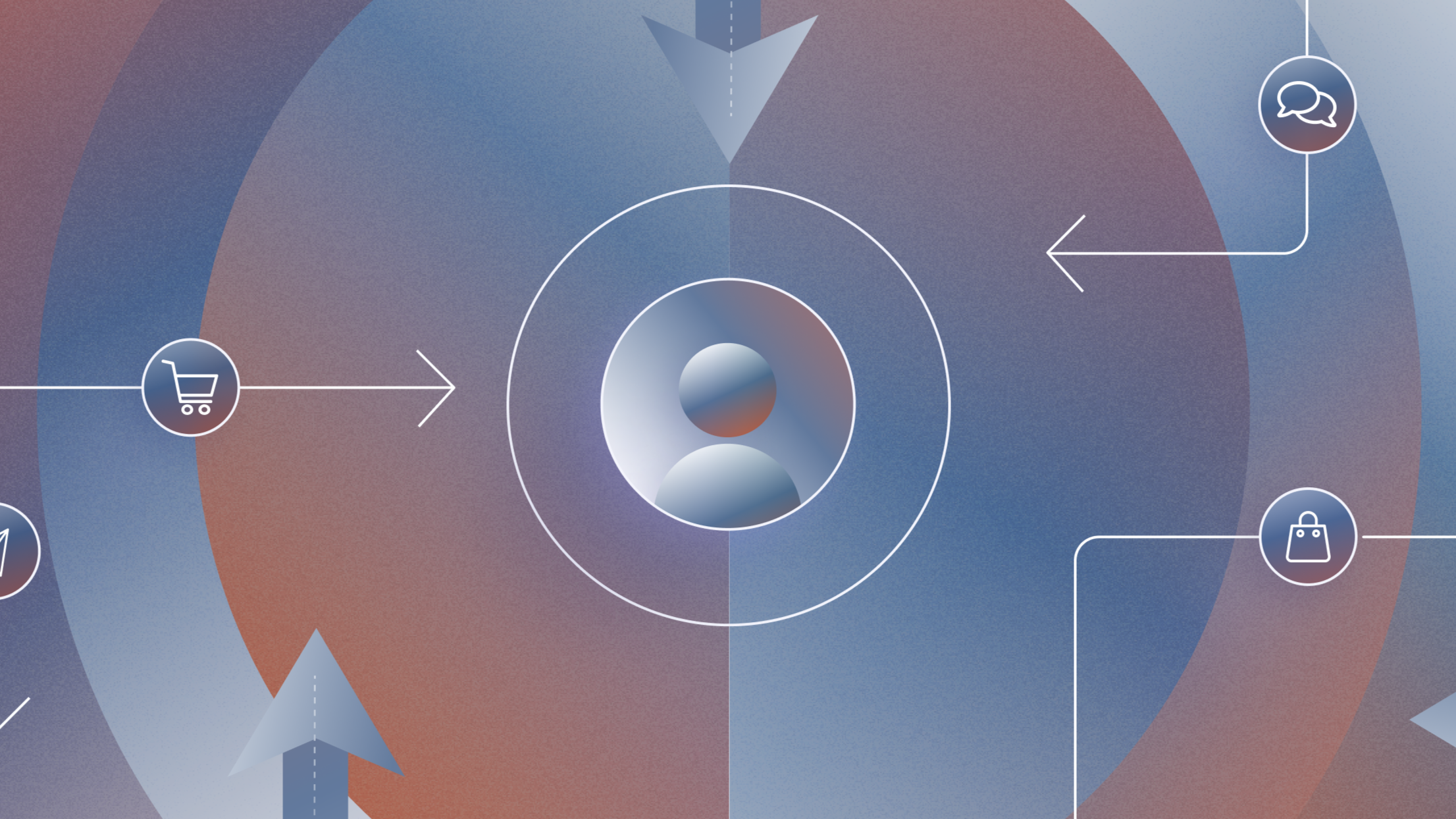 Arrows pointing to a centralized user avatar
