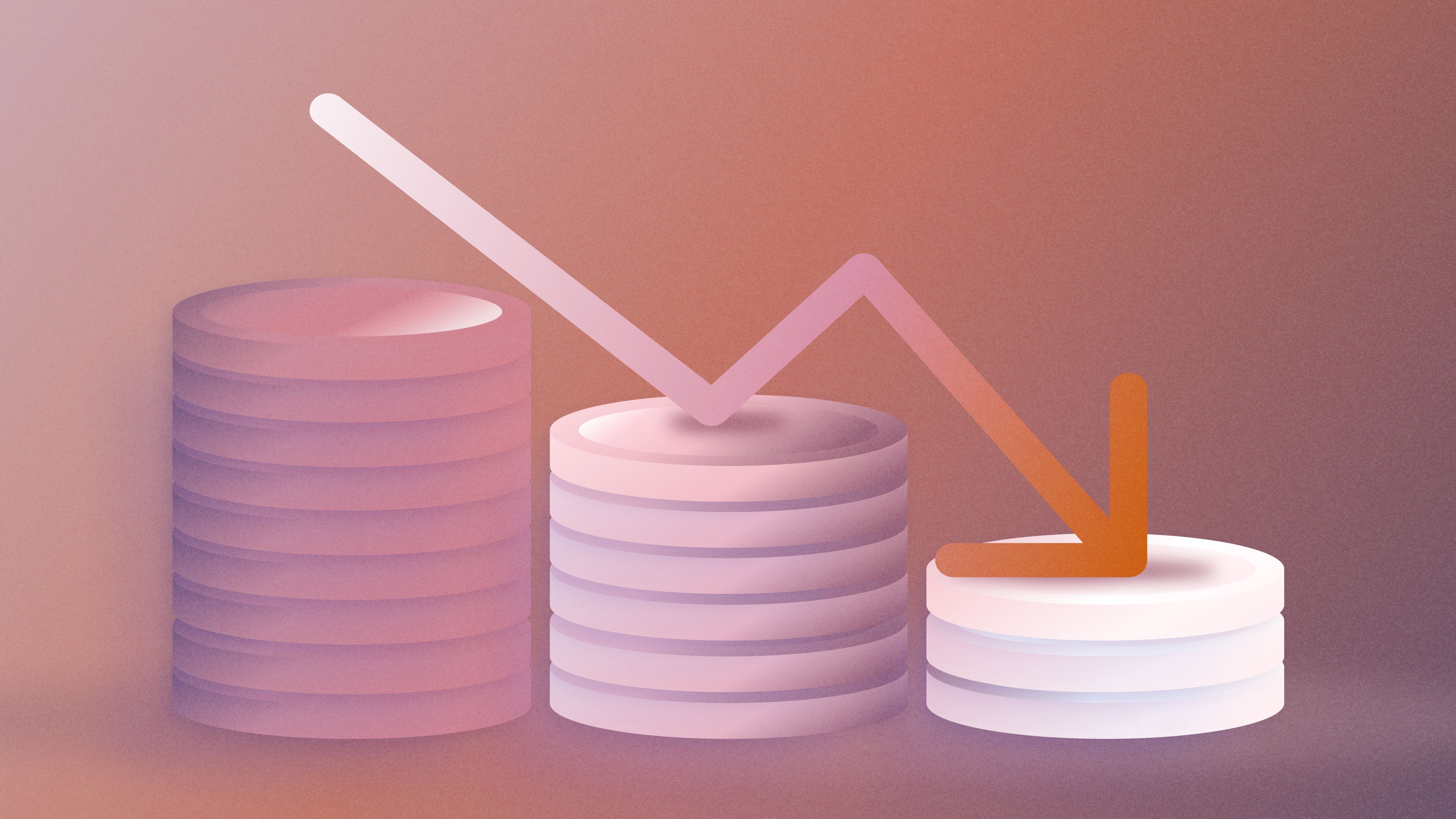 Graphic illustration of coins in a stack with arrow going downward | Common early-stage fundraising mistakes | Mercury