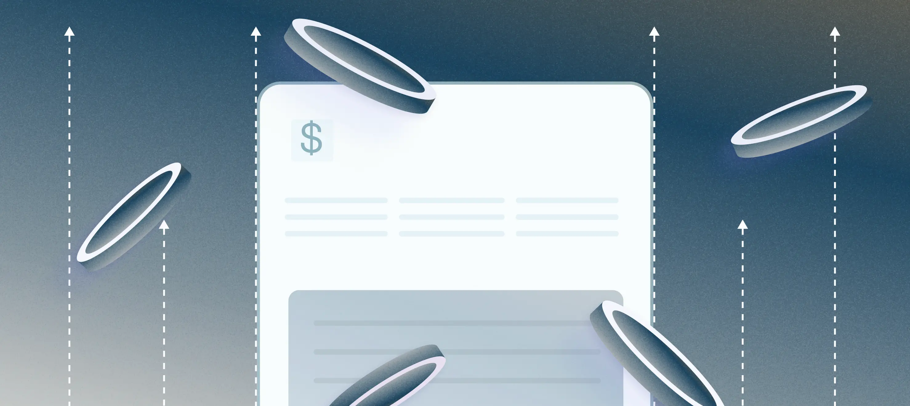 Invoice illustration with coins and arrow pointing up