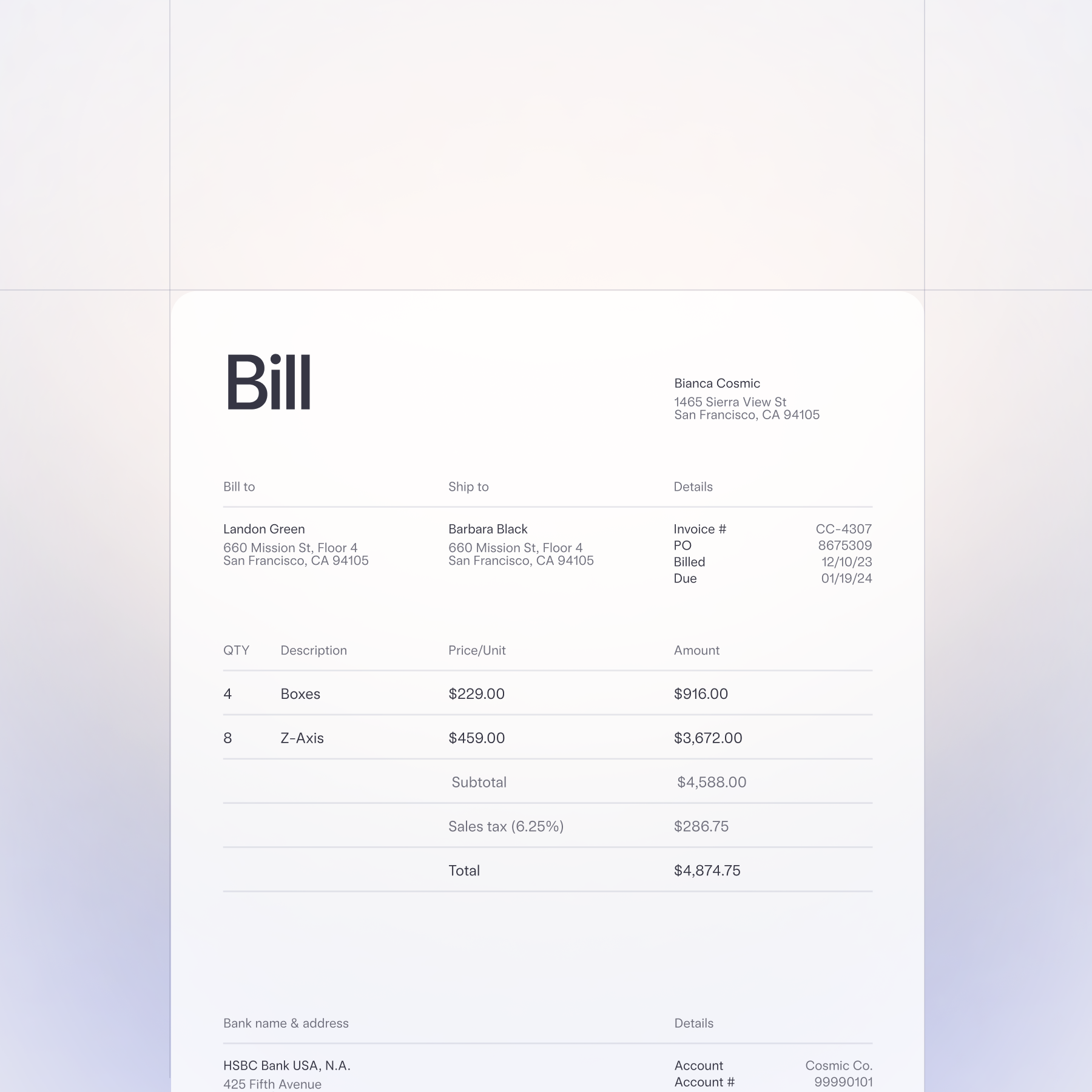 Illustration of a bill
