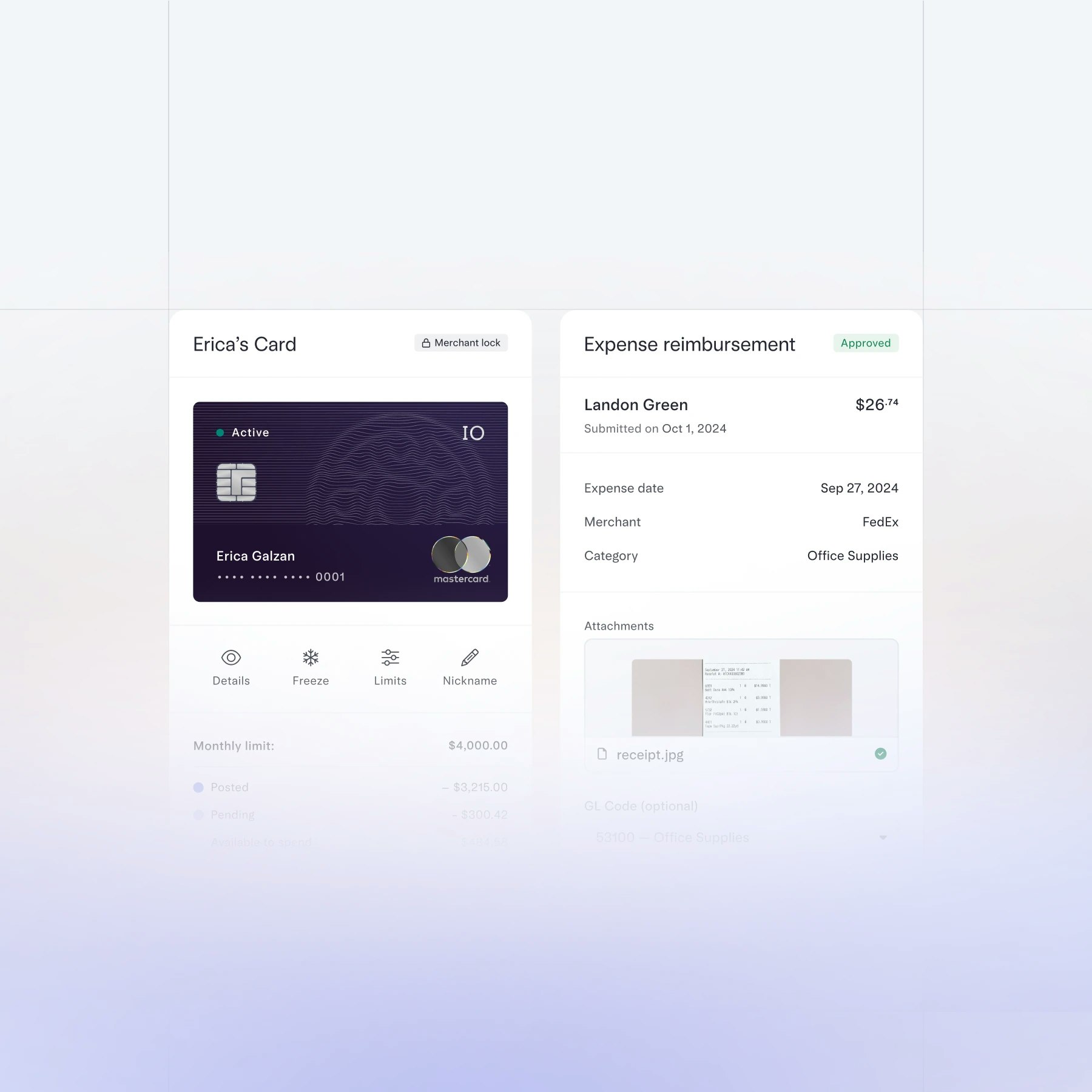 Employee expense management UI