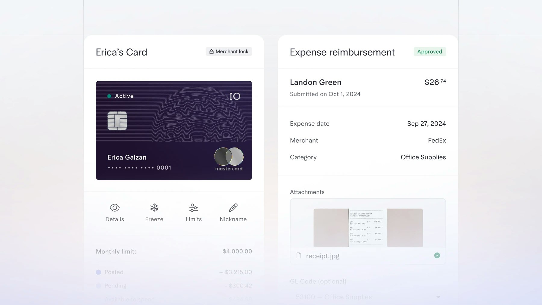 Employee expense management UI