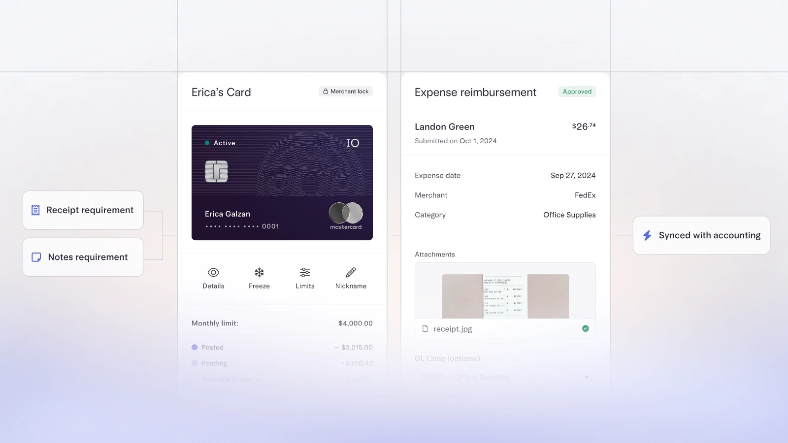 Employee expense management UI