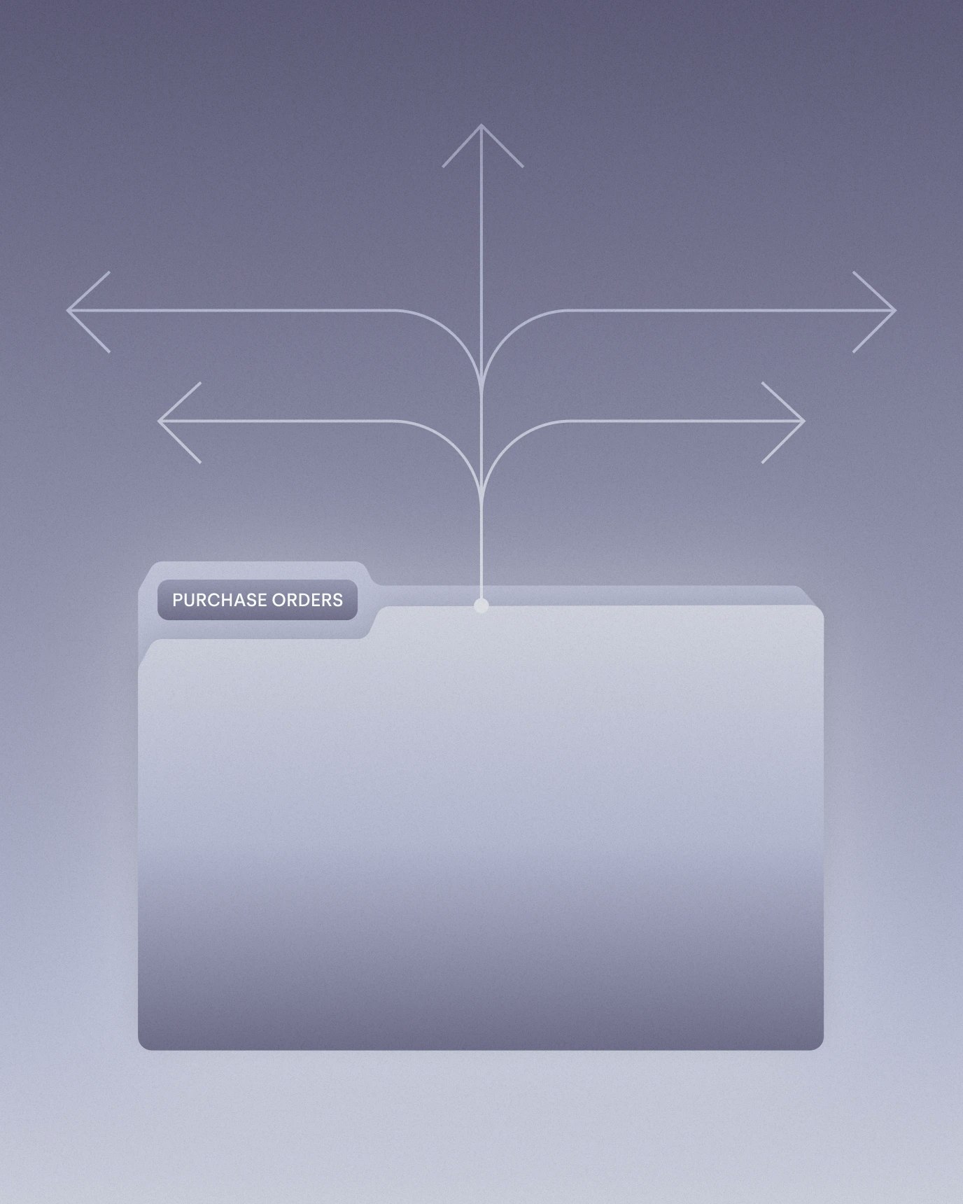 Illustration of file labeled 'purchase orders' with arrows spanning out in all directions