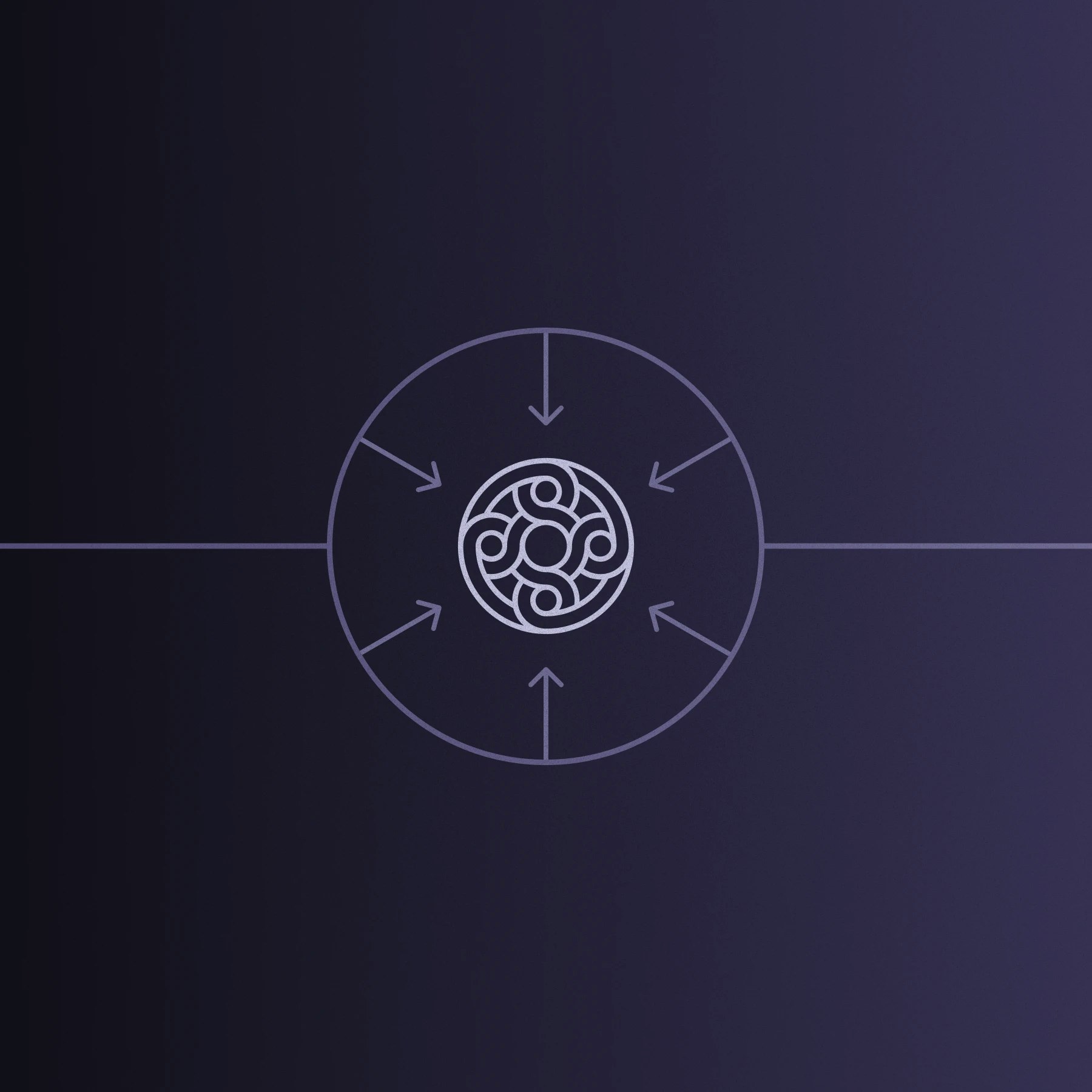 Mercury logomark contained within a circle with arrows pointing to it.