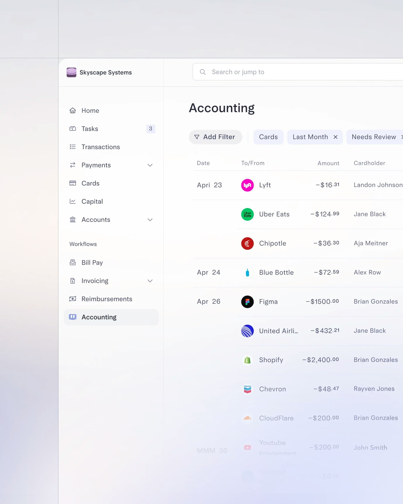 Accounting dashboard