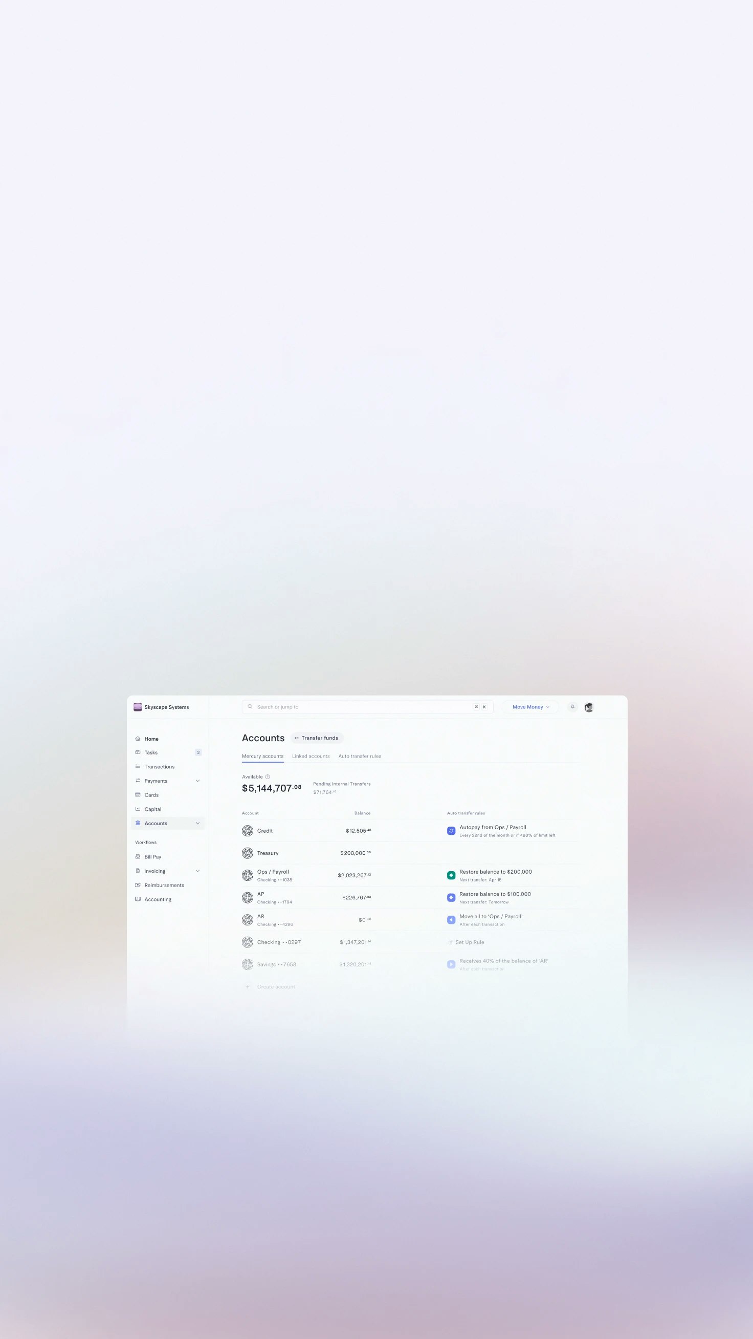 Image of the accounts dashboard with gridlines