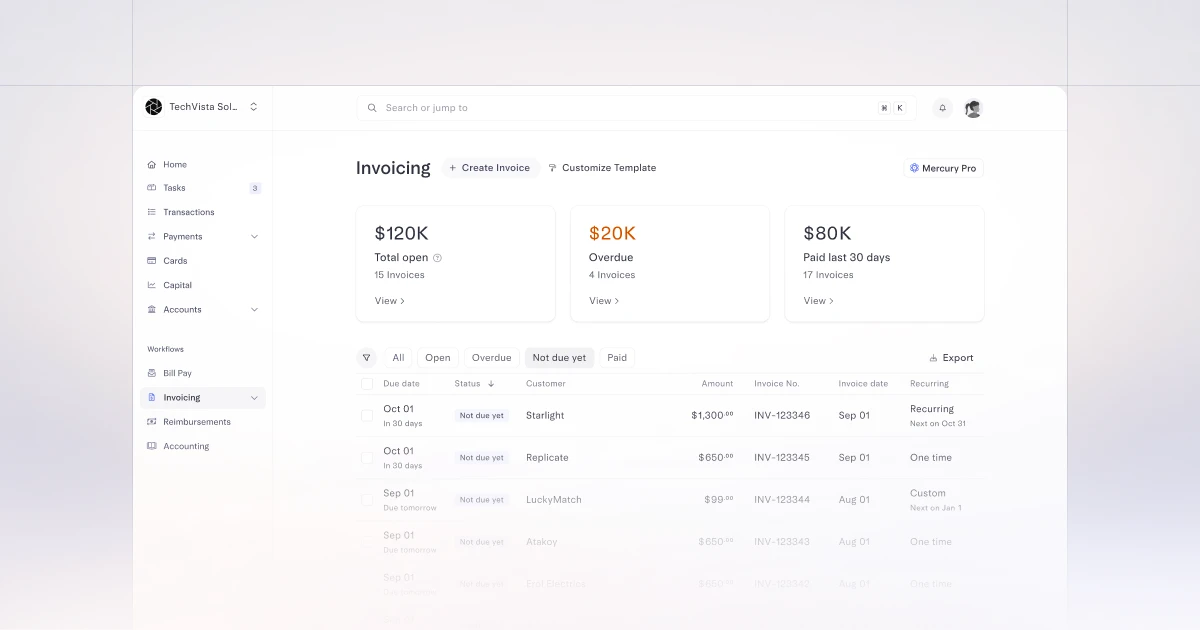 Invoicing dashboard