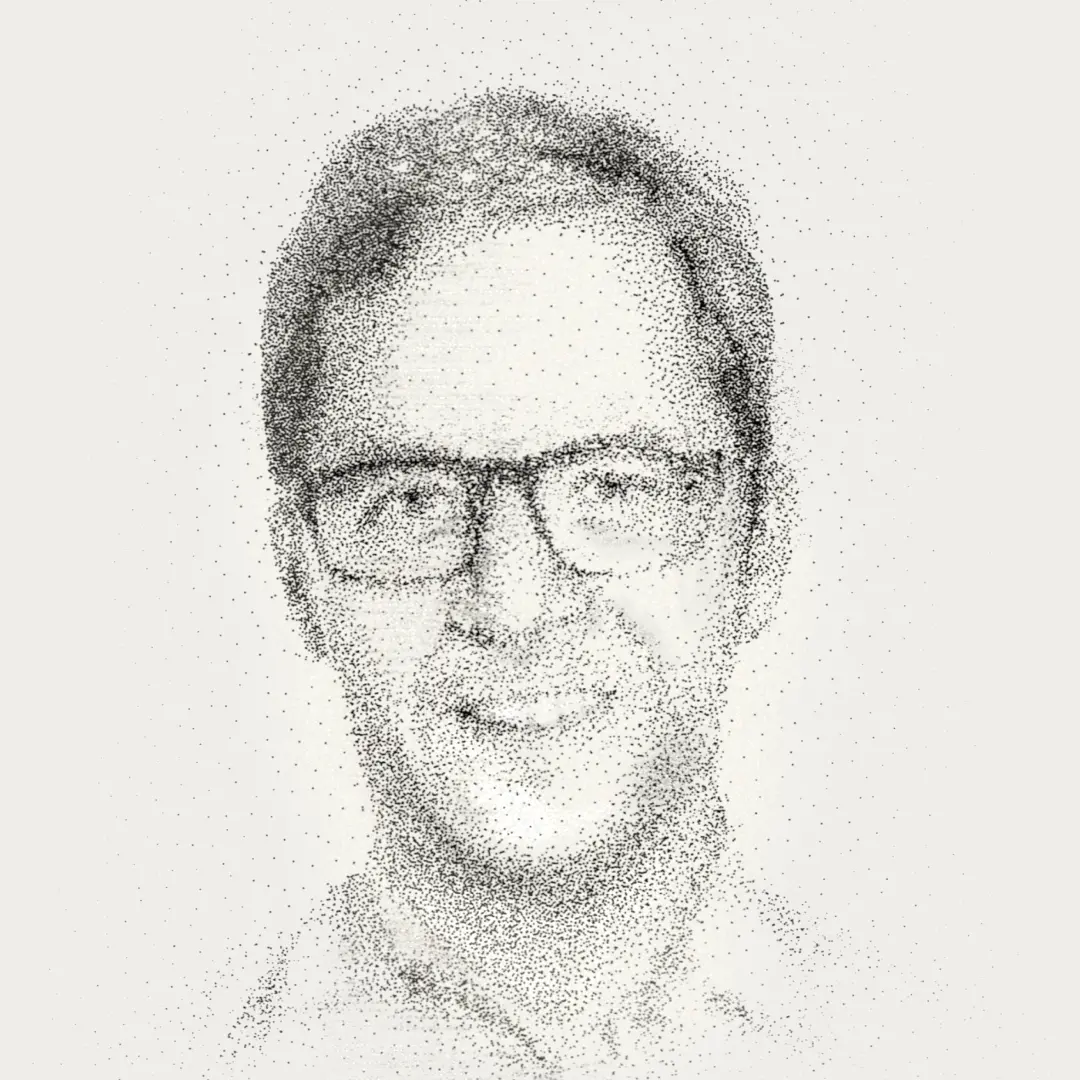 Headshot of Malthe Sigurdsson in a pointillist style